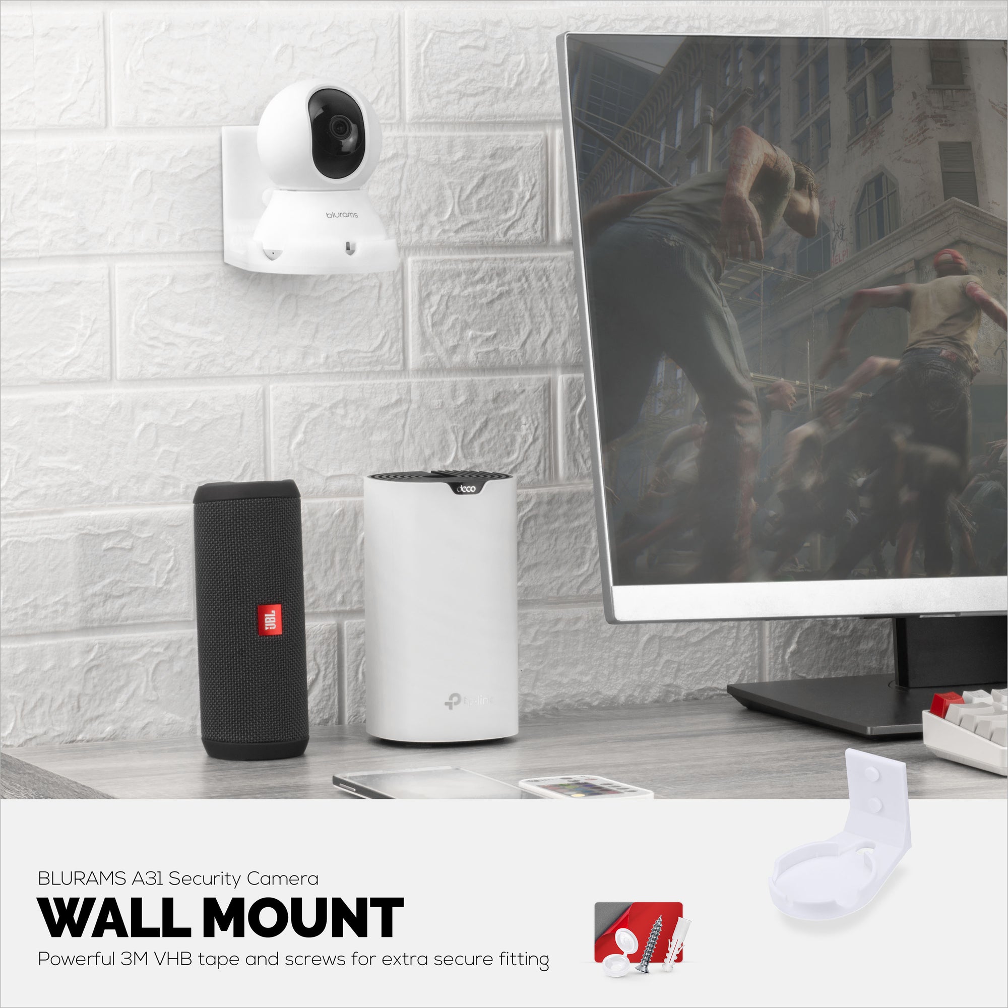Wall Mount for Blurams A31 2K Security Camera, Adhesive Security Camera Holder Bracket, Reduce Blind Spots &amp; Clutter, Adhesive &amp; Screw-In Mounting