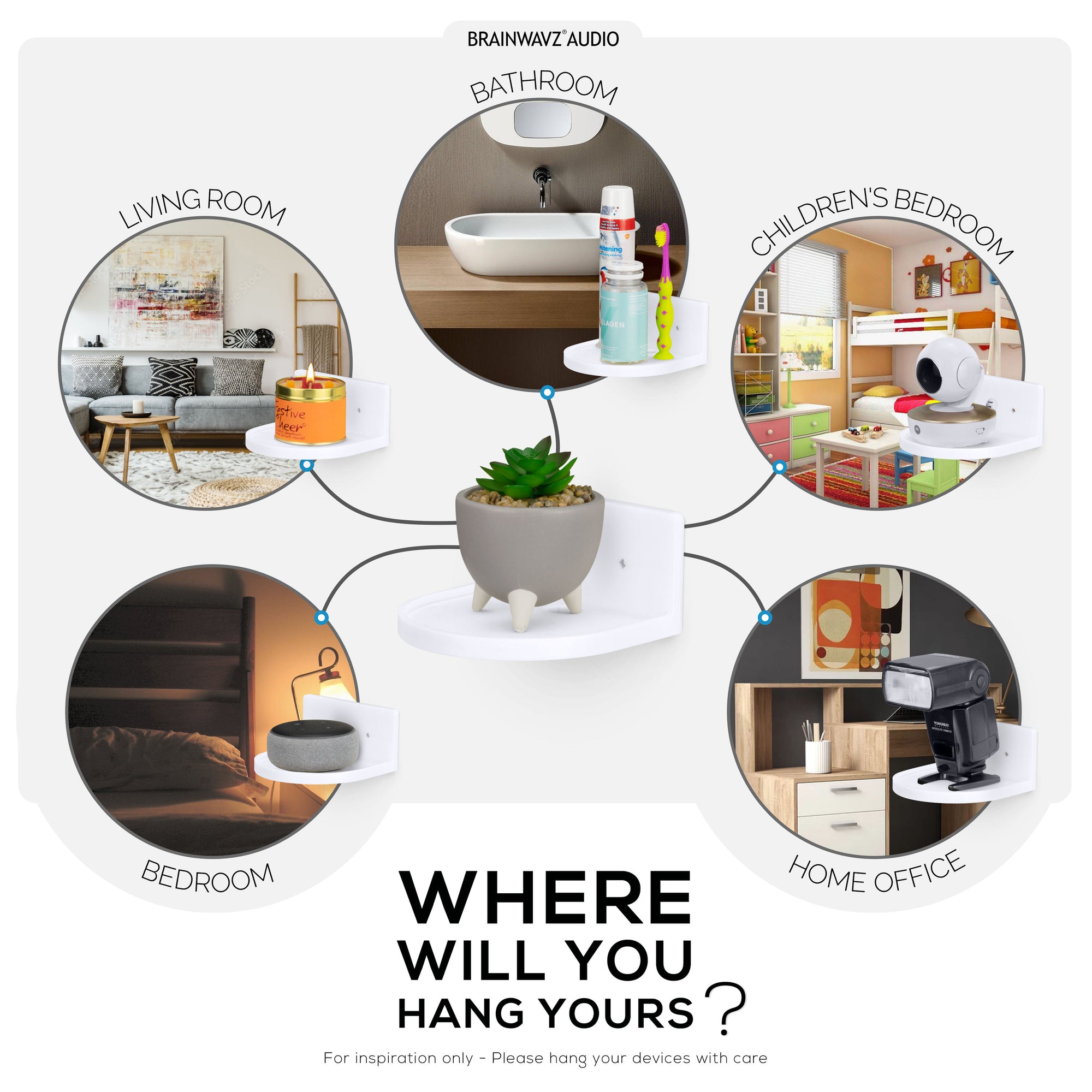 5” Small Floating Shelf, Adhesive &amp; Screw In, For Bluetooth Speakers, Cameras, Plants, Books, Toys &amp; More, Universal Shelves, Easy to Install (SHELF CF2105 White)