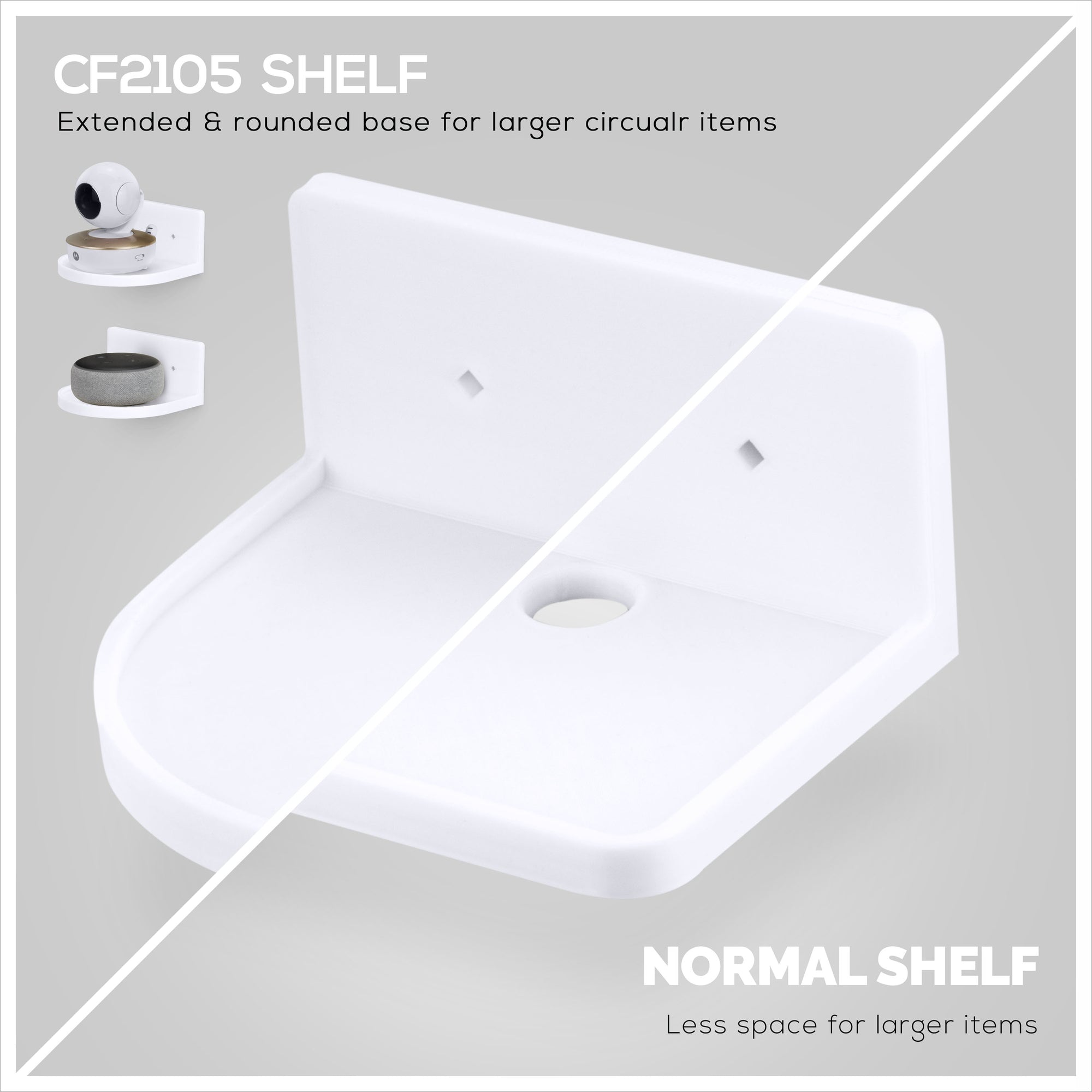 5” Small Floating Shelf, Adhesive &amp; Screw In, For Bluetooth Speakers, Cameras, Plants, Books, Toys &amp; More, Universal Shelves, Easy to Install (SHELF CF2105 White)