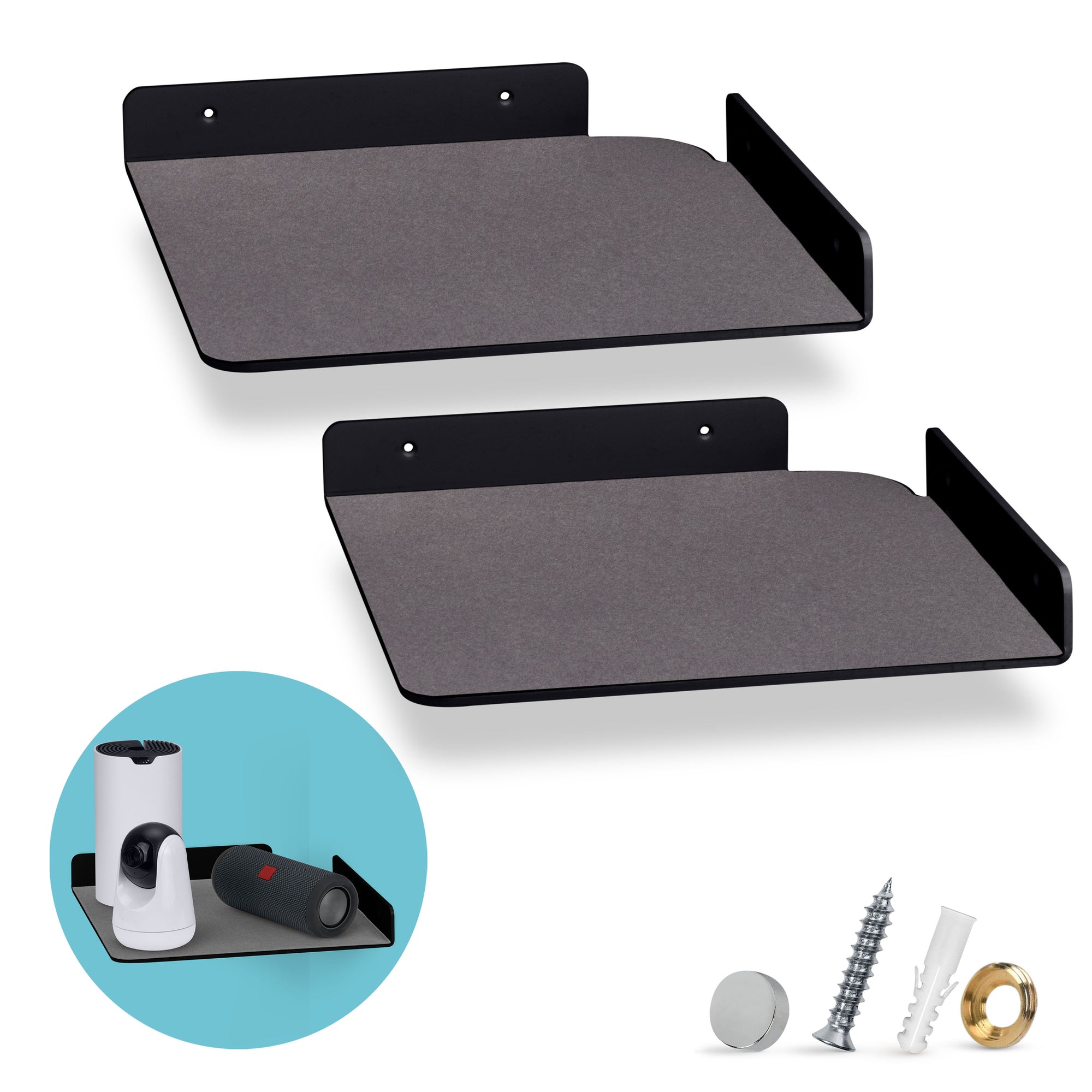 2-Pack 10” Corner Floating Shelf for Speakers, Books, Decor, Plants, Cameras, Photos, Kitchen, Bathroom, Routers &amp; More Universal Small Holder Acrylic Wall Shelves