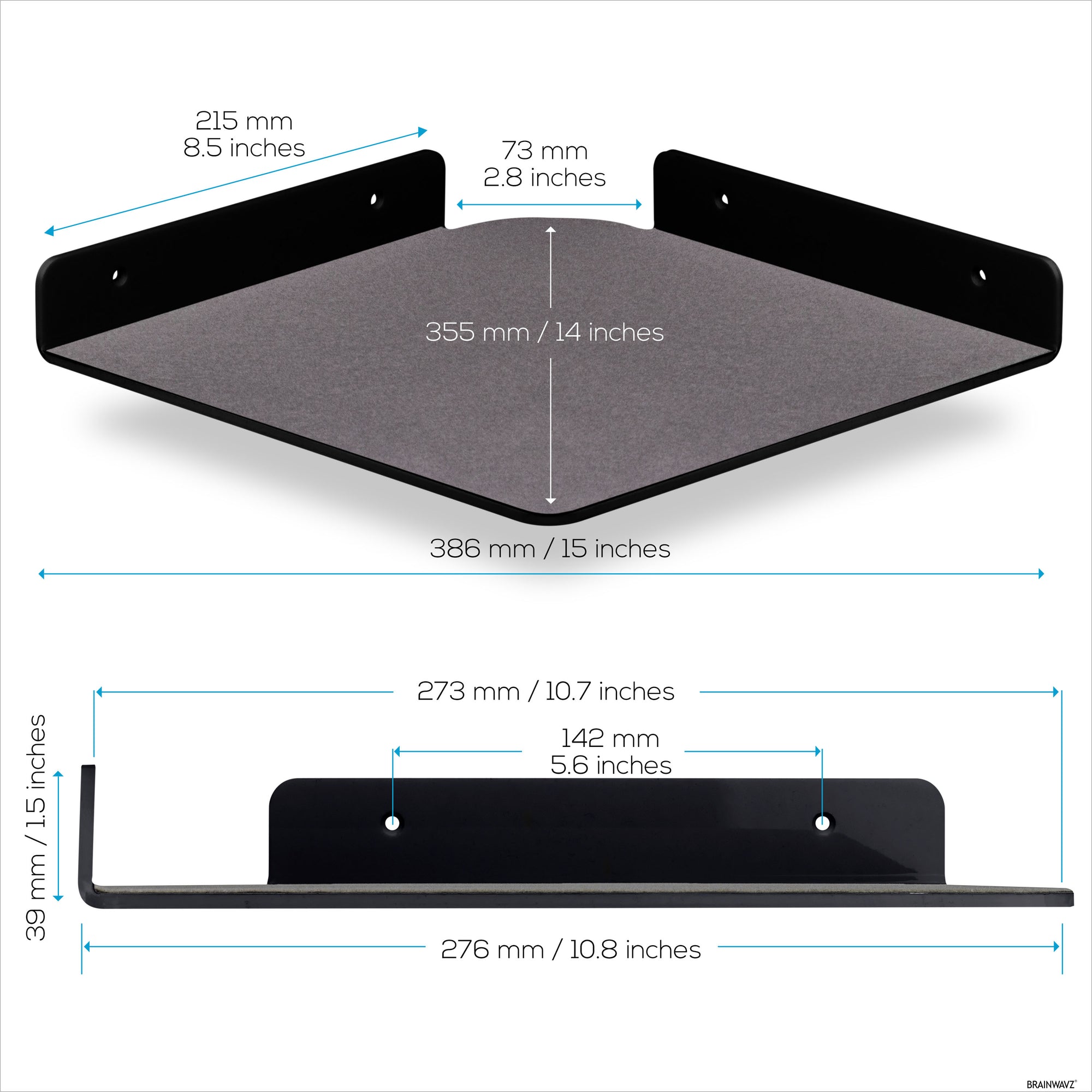 2-Pack 10” Corner Floating Shelf for Speakers, Books, Decor, Plants, Cameras, Photos, Kitchen, Bathroom, Routers &amp; More Universal Small Holder Acrylic Wall Shelves