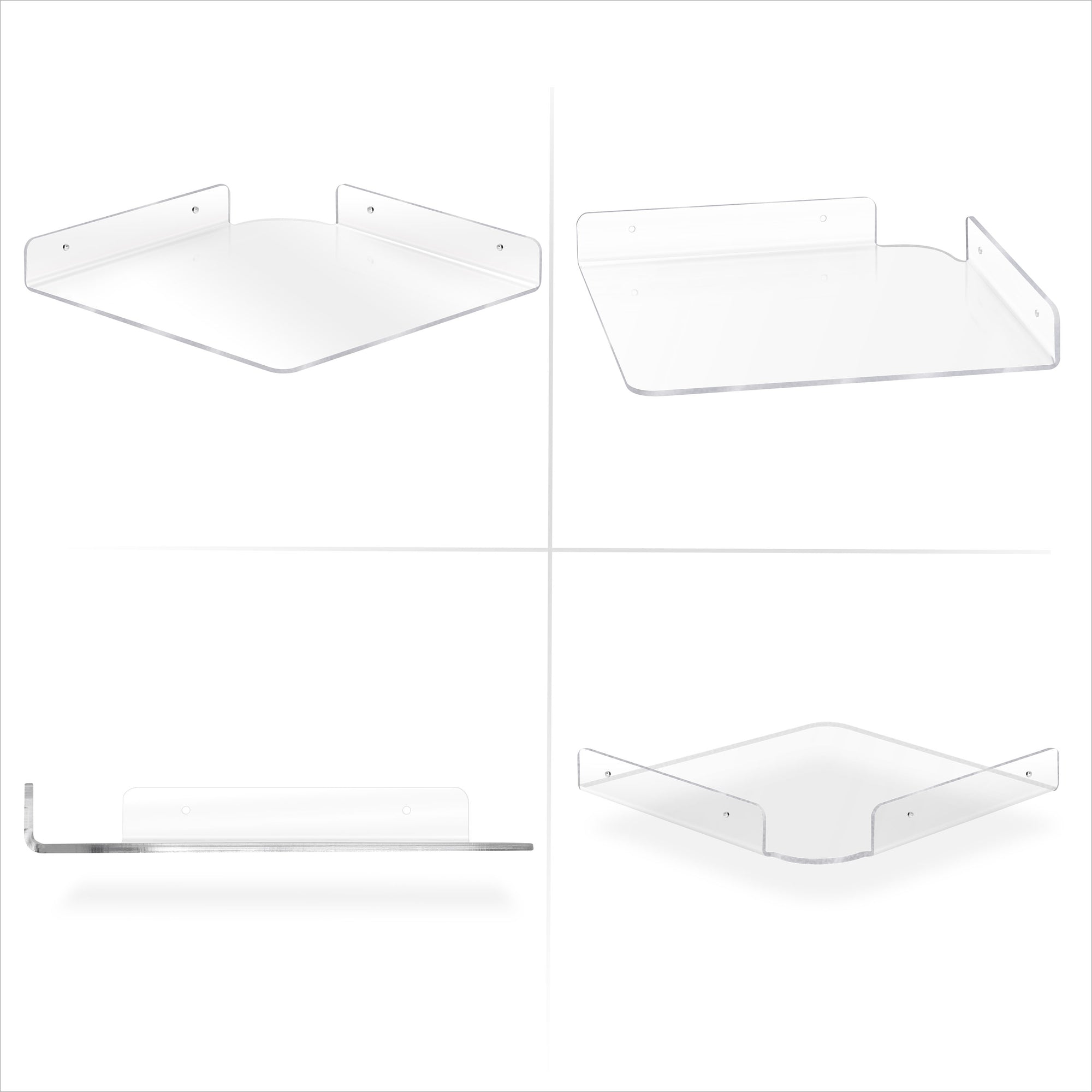 2-Pack 10” Corner Floating Shelf for Speakers, Books, Decor, Plants, Cameras, Photos, Kitchen, Bathroom, Routers &amp; More Universal Small Holder Acrylic Wall Shelves