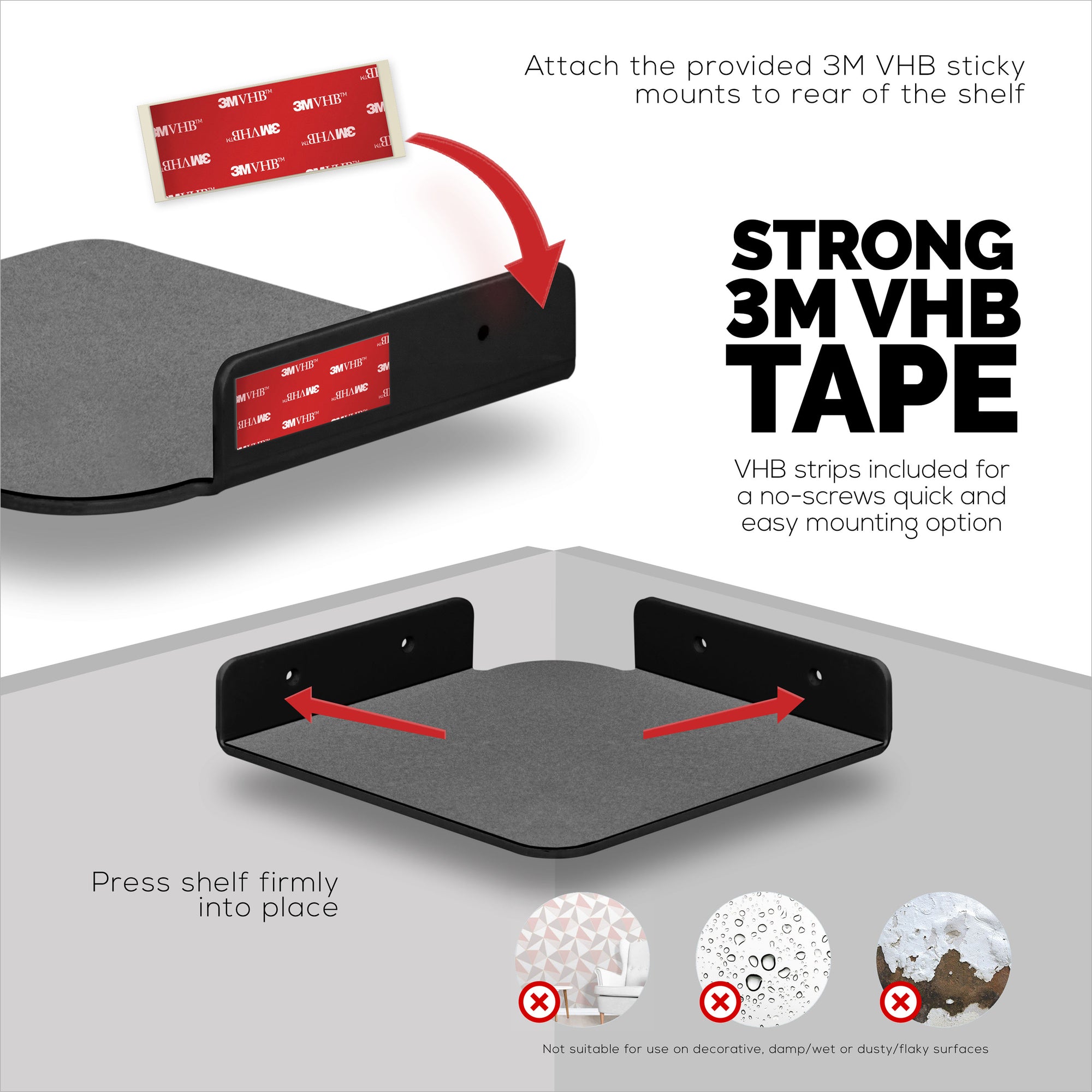 2-Pack 8” Corner Floating Shelf for Speakers, Books, Decor, Plants, Cameras, Photos, Kitchen, Bathroom, Routers &amp; More Universal Small Holder Acrylic Wall Shelves