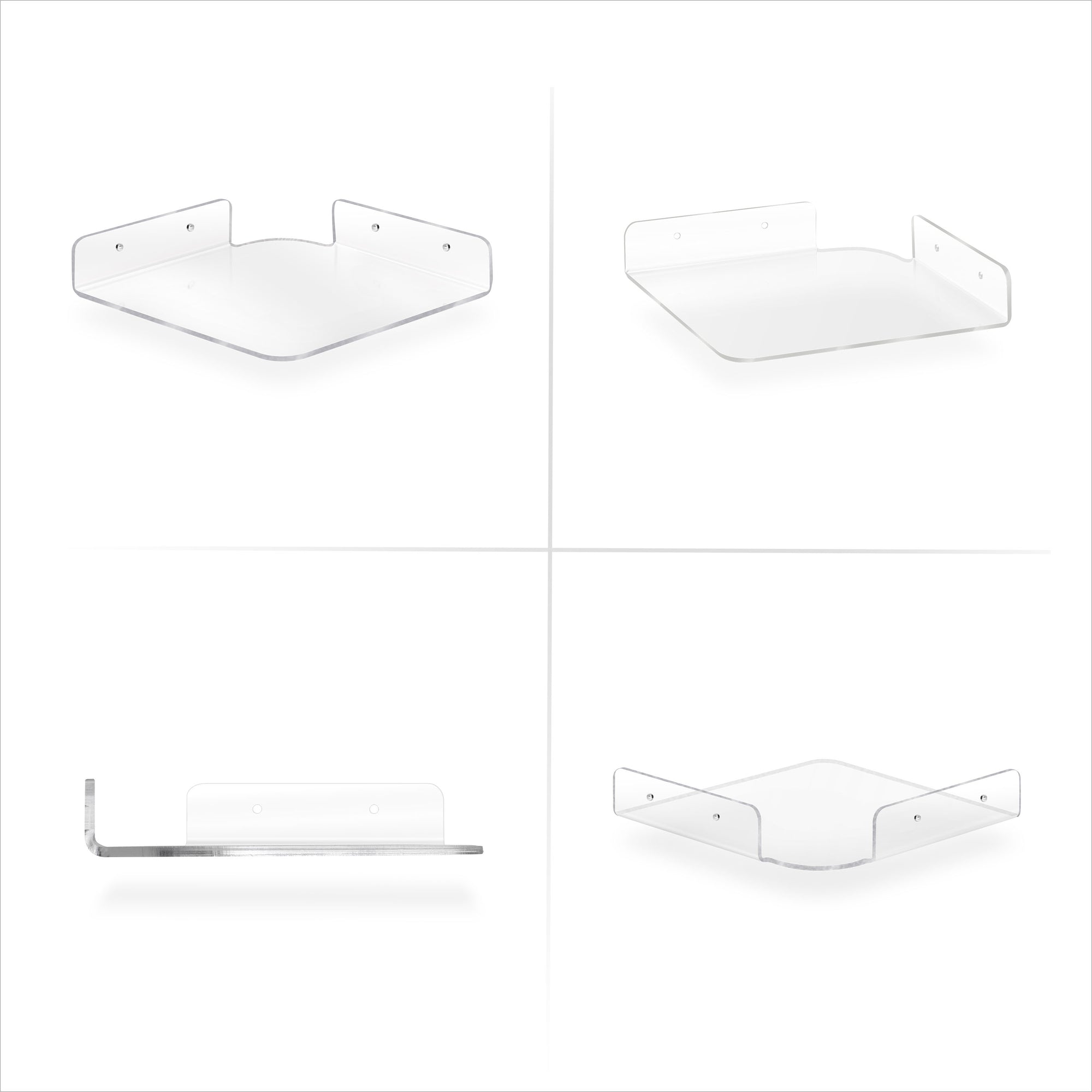 2-Pack 8” Corner Floating Shelf for Speakers, Books, Decor, Plants, Cameras, Photos, Kitchen, Bathroom, Routers &amp; More Universal Small Holder Acrylic Wall Shelves