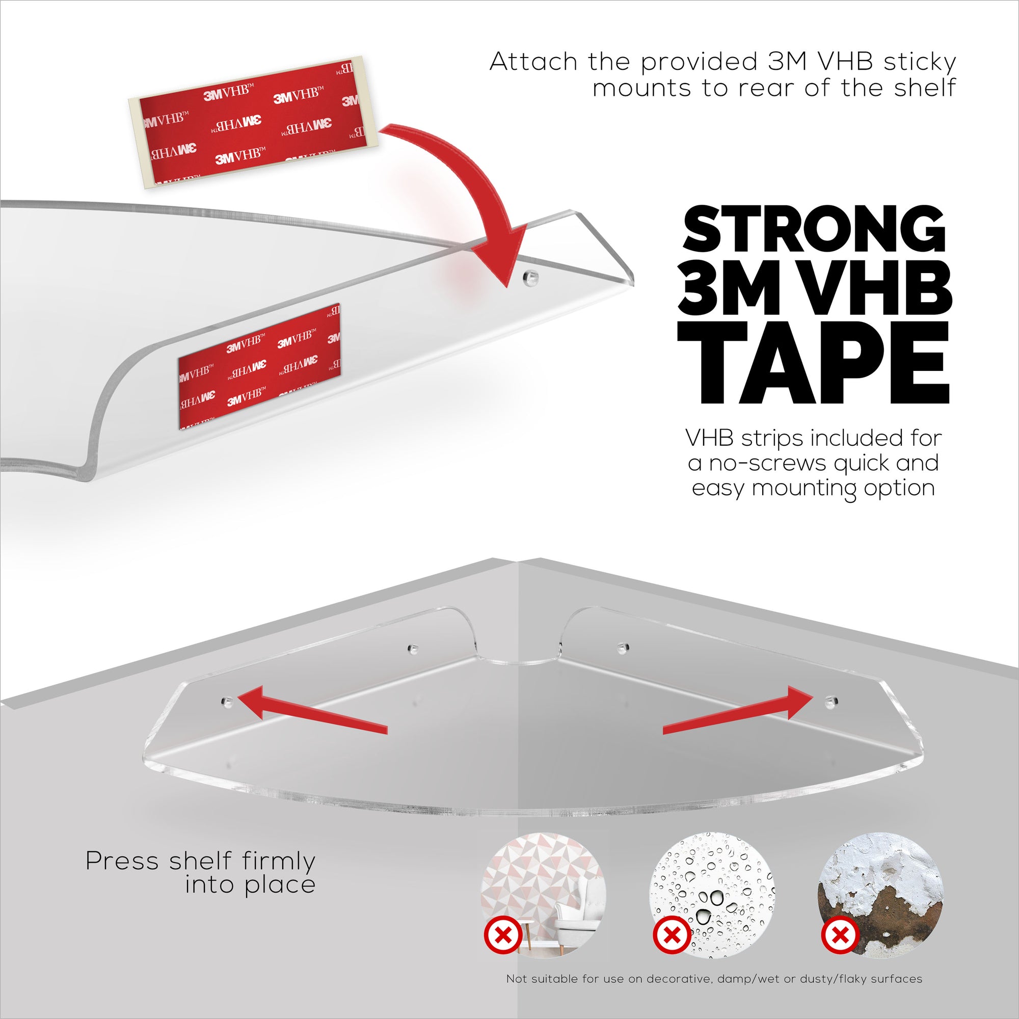 2-Pack 8.5” Small Corner Shelf Wall Mount for Baby Monitors, Cameras, Speakers, Sonos, Decor, Plants, Photos, Kitchen, Bathroom, Routers, Cable Box &amp; More Universal Holder Acrylic Floating Shelves