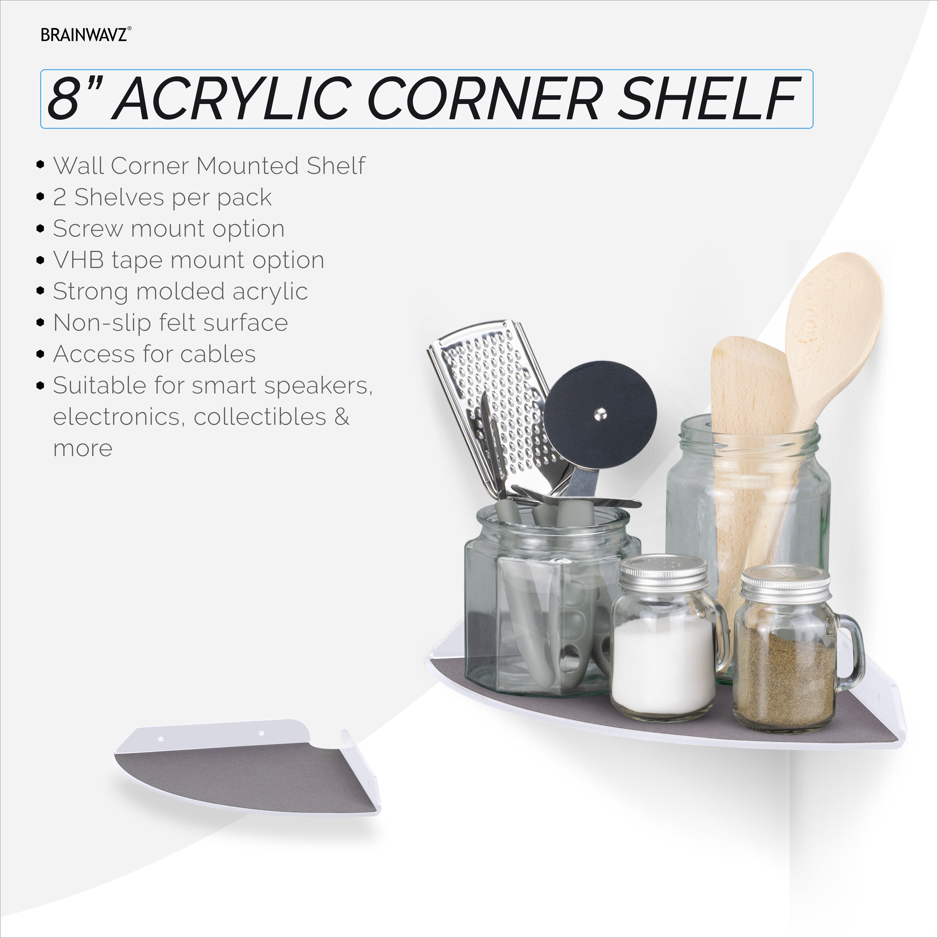 Acrylic Corner Shower Shelf 2 Pack With Adhesive Wall Mount