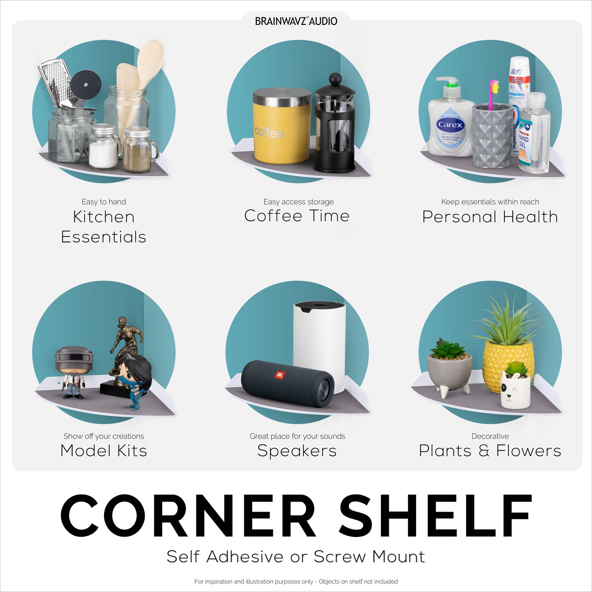 2-Pack 8.5” Small Corner Shelf Wall Mount for Baby Monitors, Cameras, Speakers, Sonos, Decor, Plants, Photos, Kitchen, Bathroom, Routers, Cable Box &amp; More Universal Holder Acrylic Floating Shelves