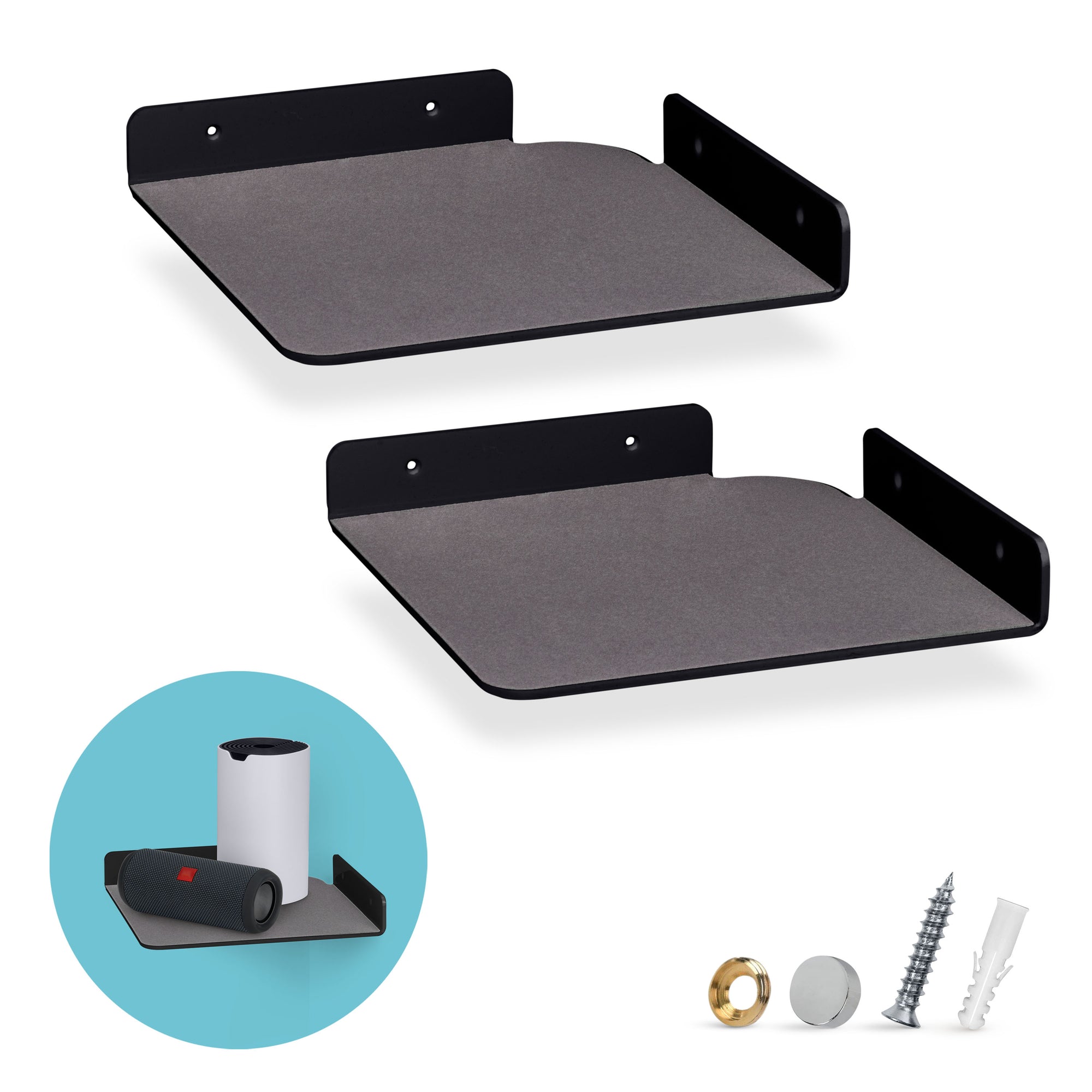 2-Pack 9.5” Small Corner Shelf Wall Mount for Baby Monitors, Cameras, Speakers, Sonos, Decor, Plants, Photos, Kitchen, Bathroom, Routers, Cable Box &amp; More Universal Holder Acrylic Floating Shelves