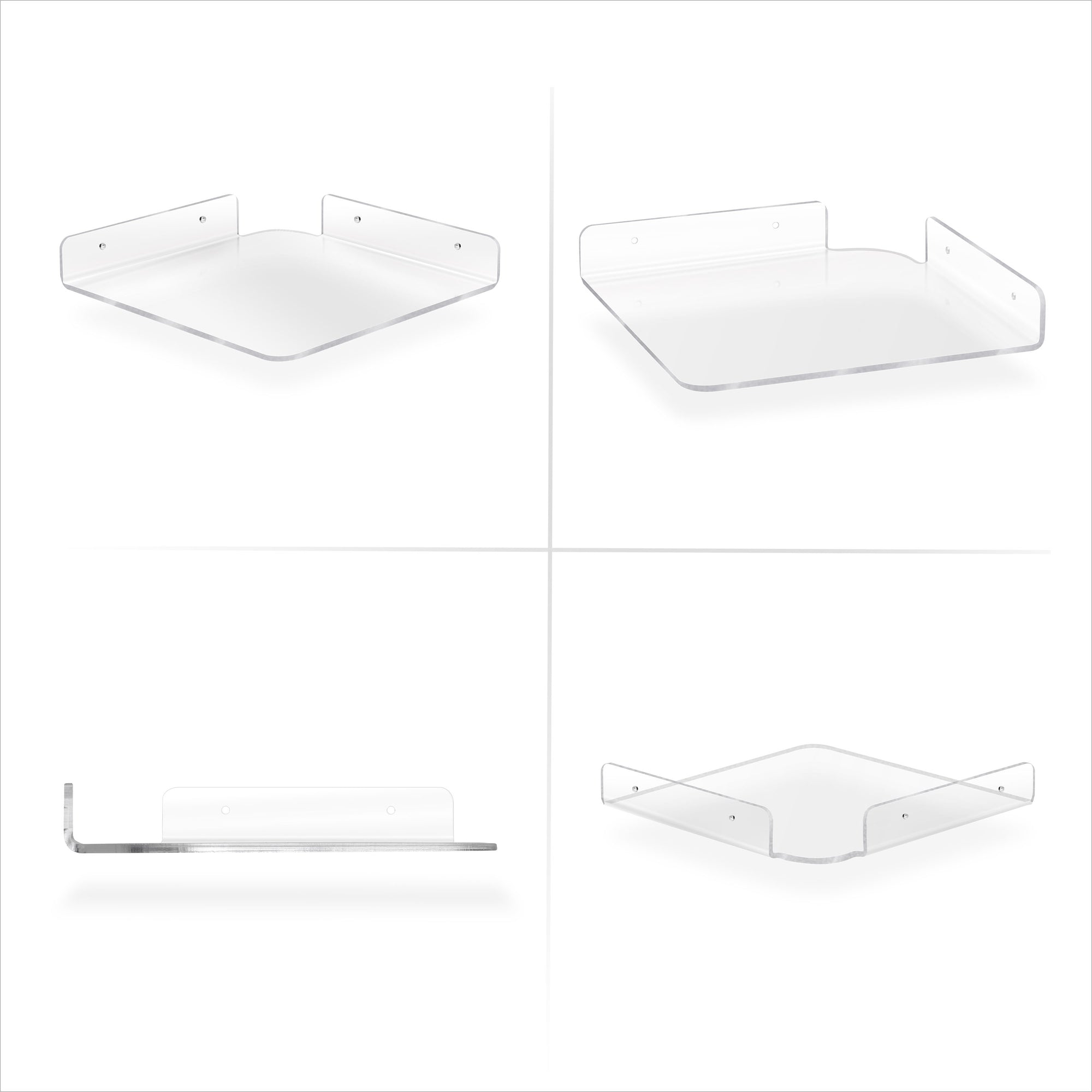 2-Pack 9.5” Small Corner Shelf Wall Mount for Baby Monitors, Cameras, Speakers, Sonos, Decor, Plants, Photos, Kitchen, Bathroom, Routers, Cable Box &amp; More Universal Holder Acrylic Floating Shelves