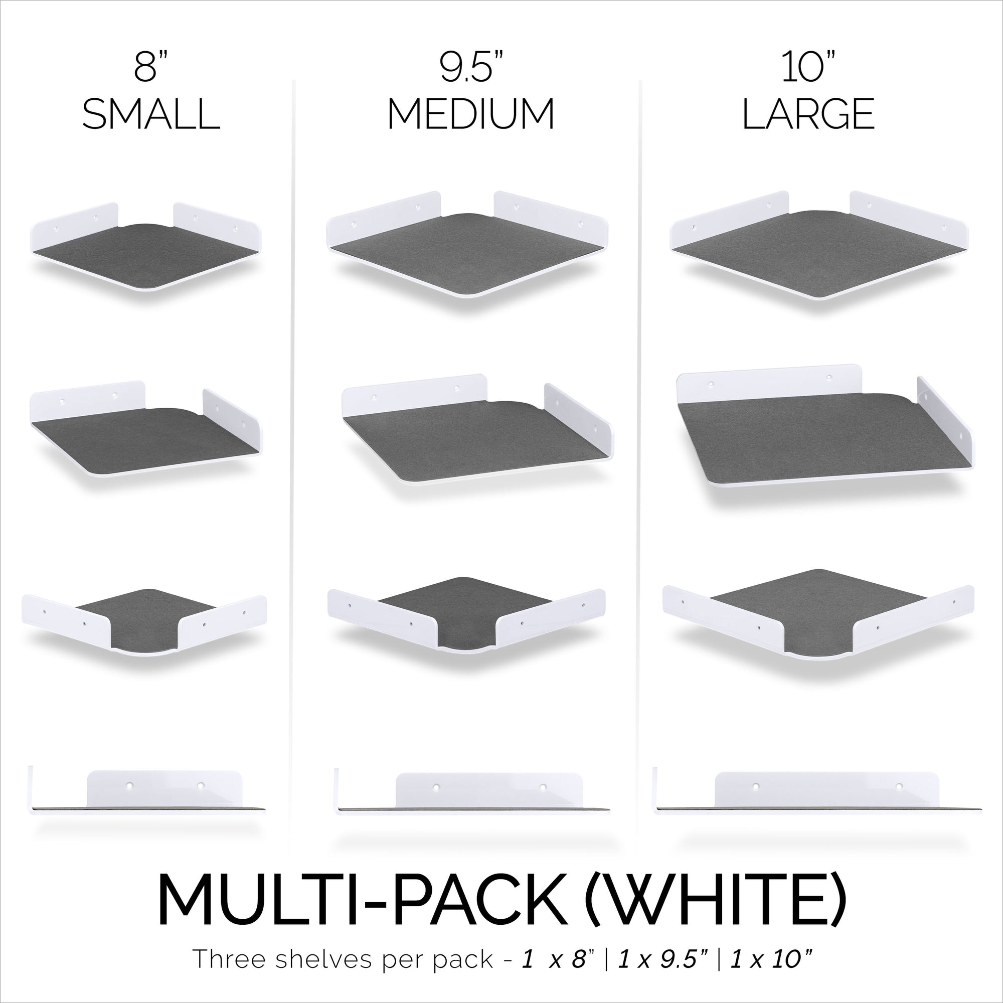 3-Pack Mixed Size Corner Shelf (8” 9.5” &amp; 10”) for Speakers, Books, Decor, Plants, Cameras, Photos, Kitchen, Bathroom, Routers &amp; More Universal Small Holder Acrylic Wall Shelves