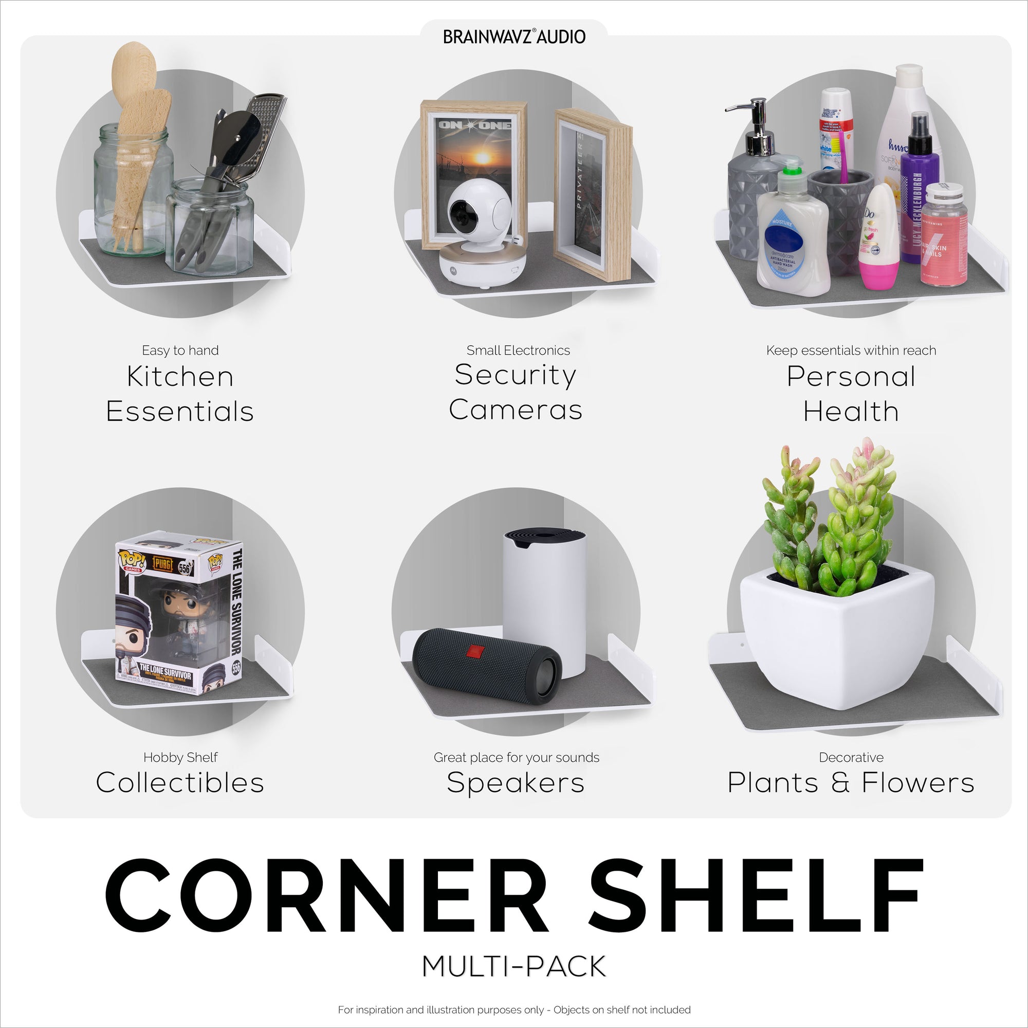 3-Pack Mixed Size Corner Shelf (8” 9.5” &amp; 10”) for Speakers, Books, Decor, Plants, Cameras, Photos, Kitchen, Bathroom, Routers &amp; More Universal Small Holder Acrylic Wall Shelves