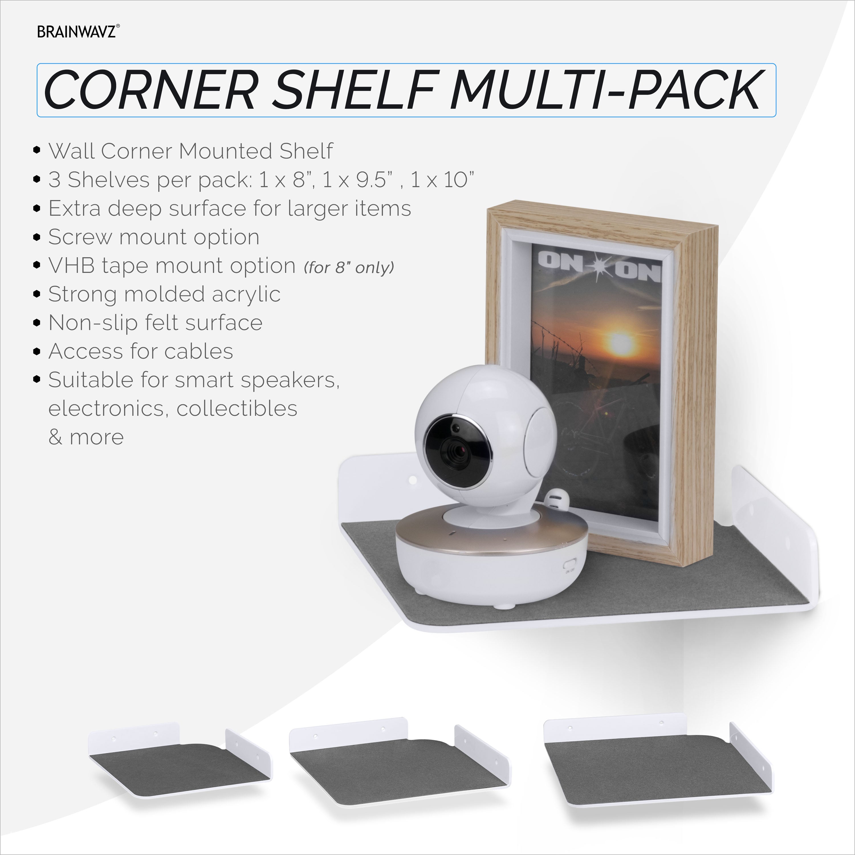 3-Pack Mixed Size Corner Shelf for Speakers, Books, Decor, Plants ...