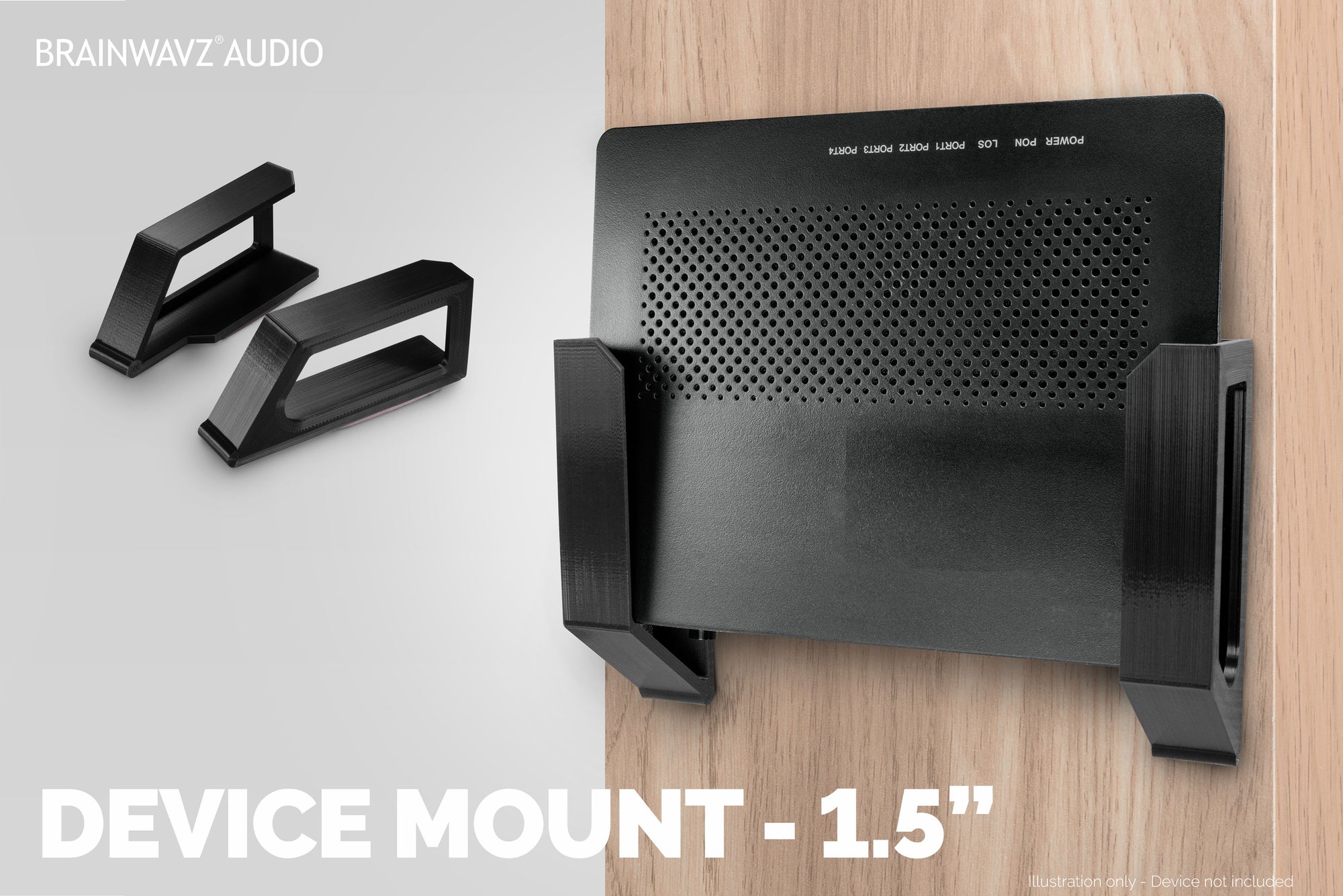 Screwless Wall mount for Routers, Cable Boxes and more - Devices up-to 1.5&quot;/ 38mm Thick
