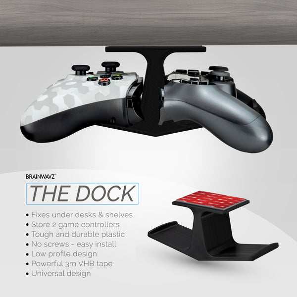 The Dock - Dual Under Desk Game Controller Hanger Mount - Suitable