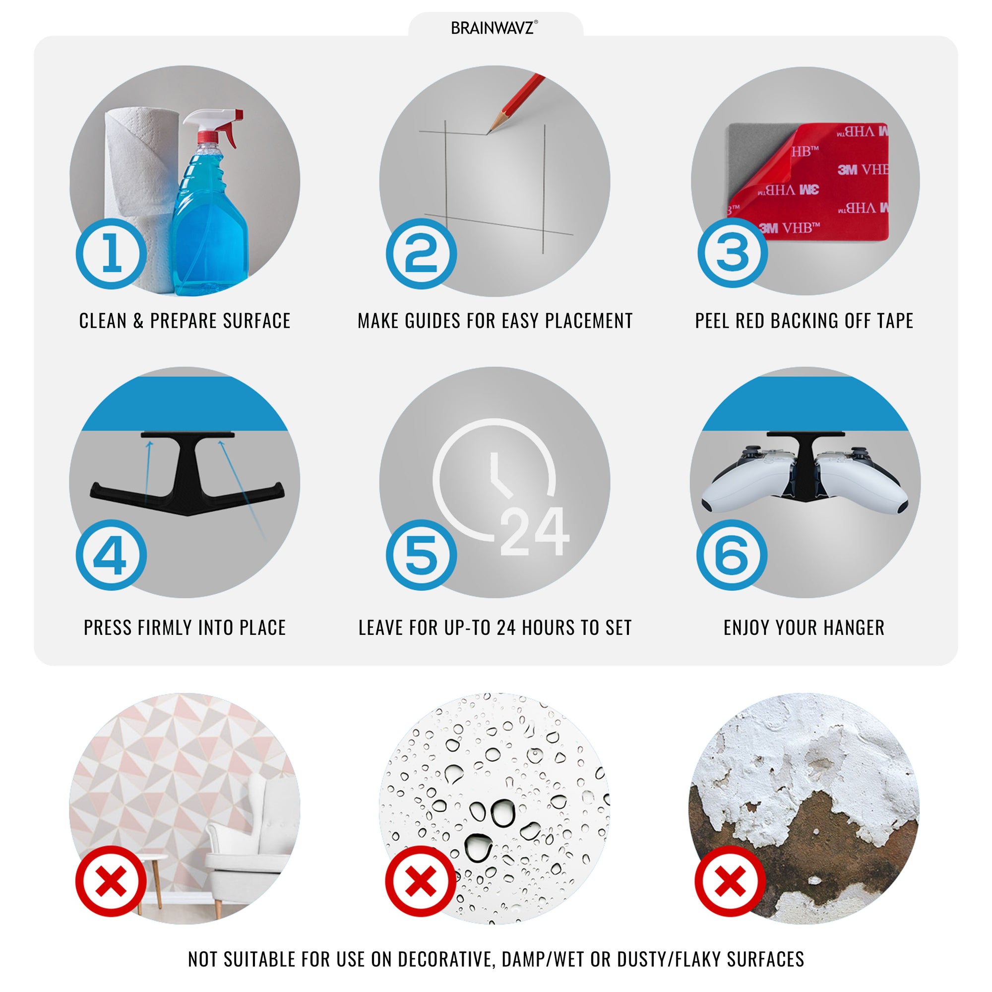 The Dock - Dual Under Desk Game Controller Hanger for Xbox, PS5/PS4, Universal Mount, No Mess &amp; Easy to Install