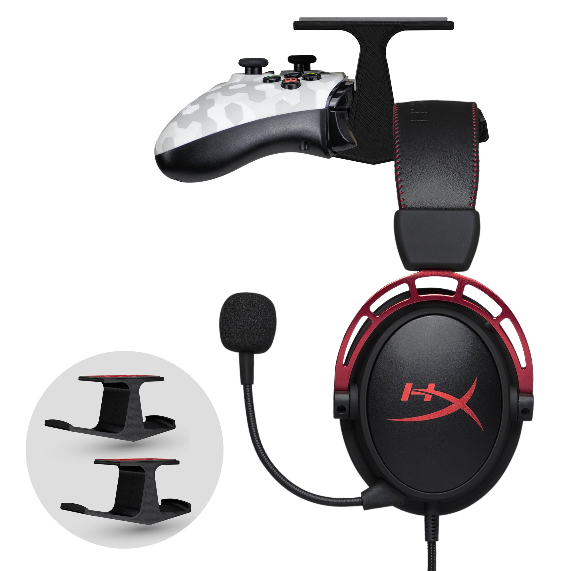 The Gorgon - Under Desk Headphone &amp; Game Controller Hanger Mount - Suitable for Xbox, PS5/PS4, Universal Adhesive Mount, No Screws