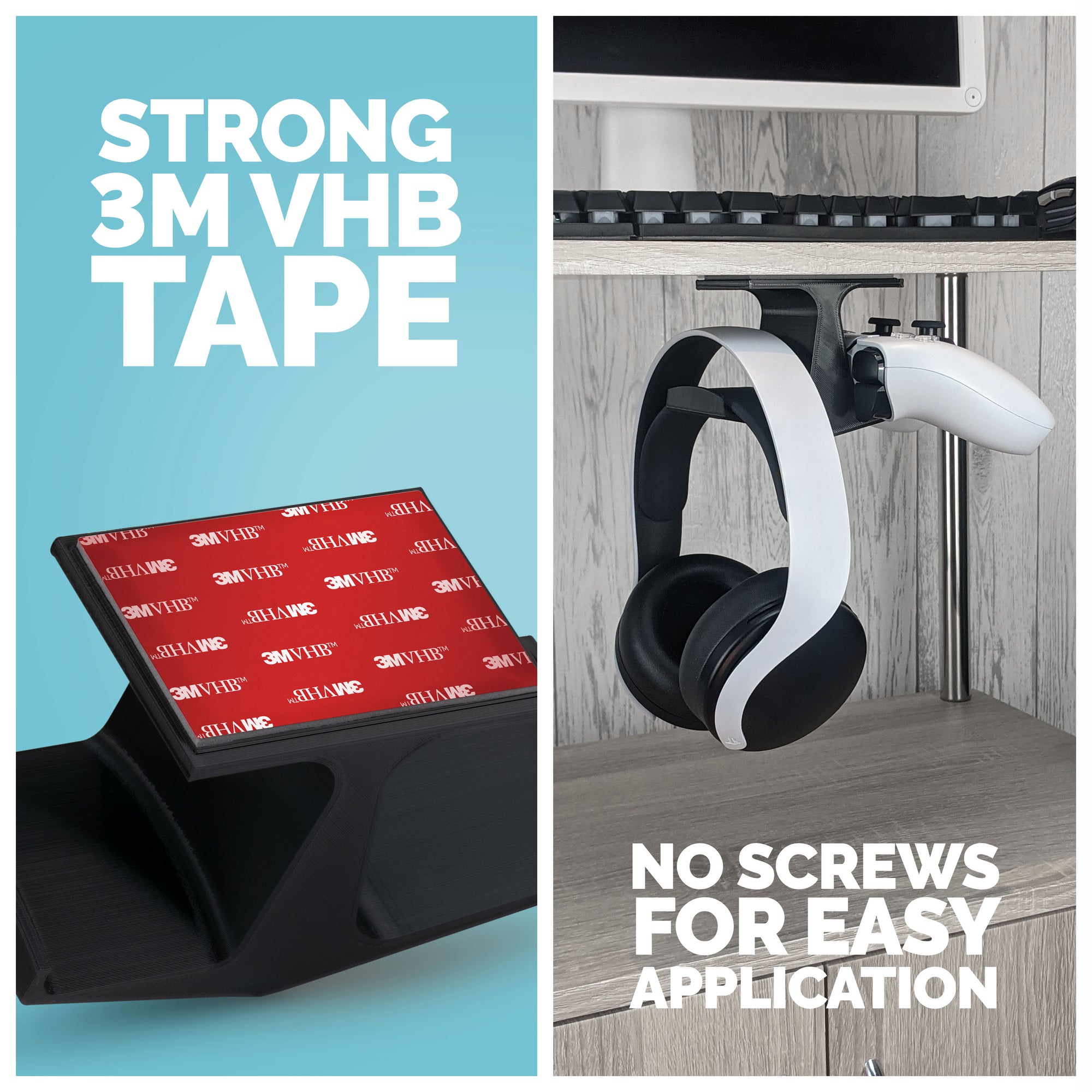 The Gorgon - Under Desk Headphone &amp; Game Controller Hanger Mount - Suitable for Xbox, PS5/PS4, Universal Adhesive Mount, No Screws