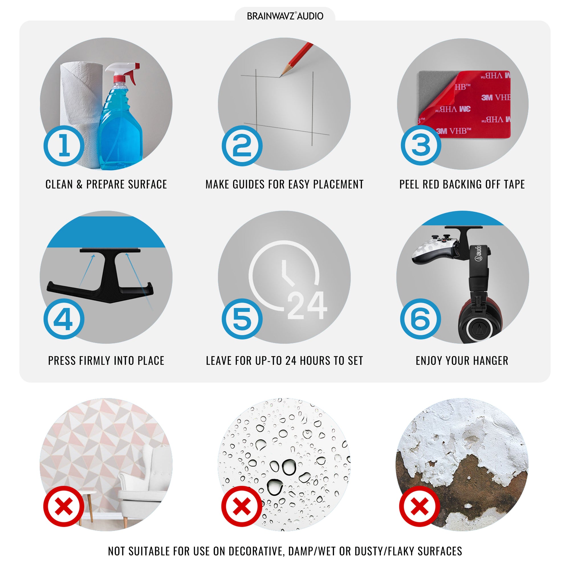 The Gorgon - Under Desk Headphone &amp; Game Controller Hanger Mount - Suitable for Xbox, PS5/PS4, Universal Adhesive Mount, No Screws