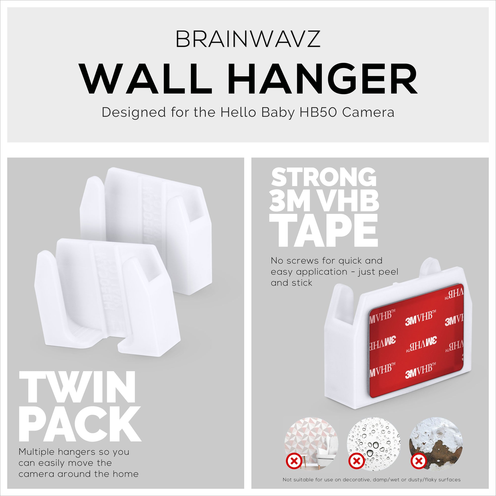 Soporte de pared para HB50, (paquete de 2), soporte adhesivo para monitor  de bebé Hello - Brainwavz Audio