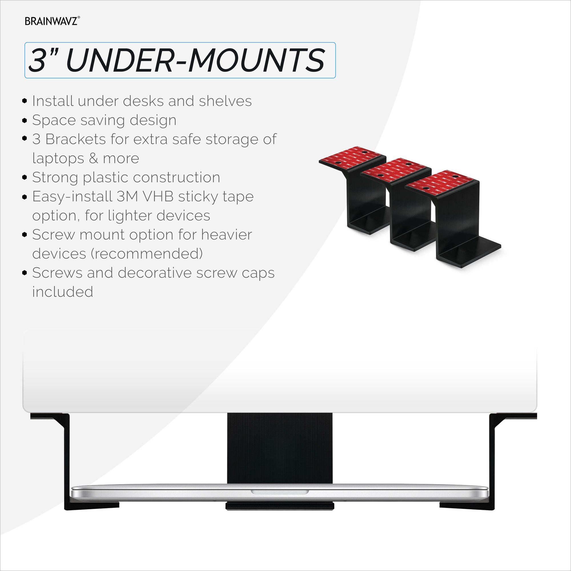 3β Under Desk Laptop & Device Holder Mount, Adhesive & Screw In, Devic ...
