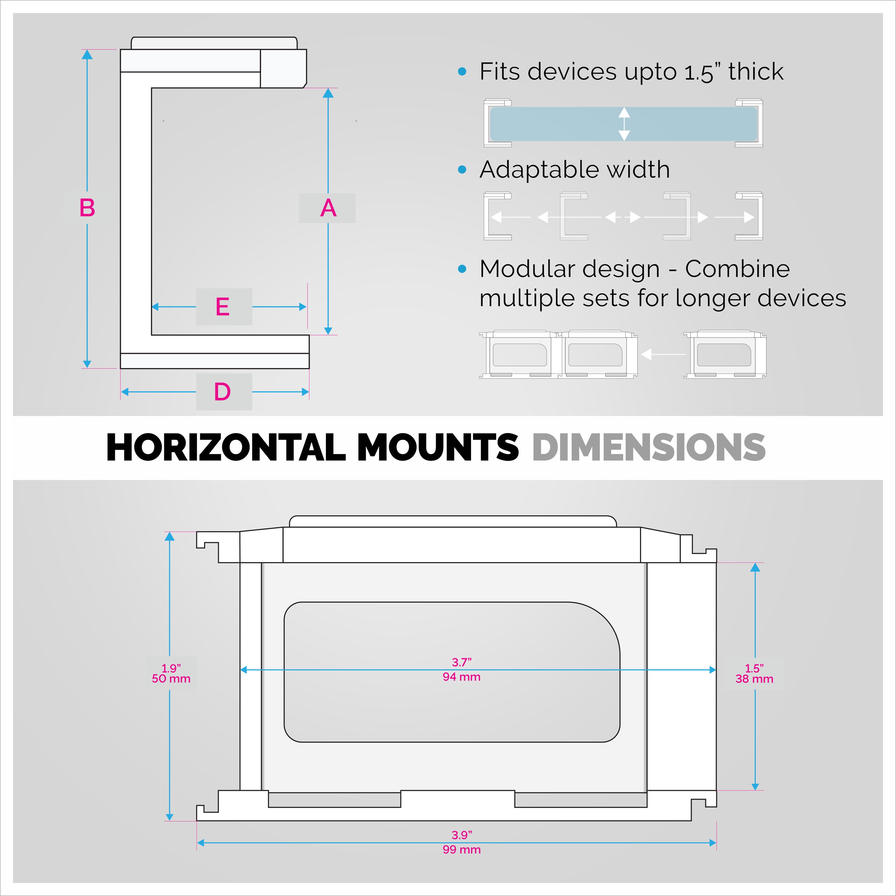 Modular Under Desk Mount Bracket for Keyboards, Routers, Cable Boxes a