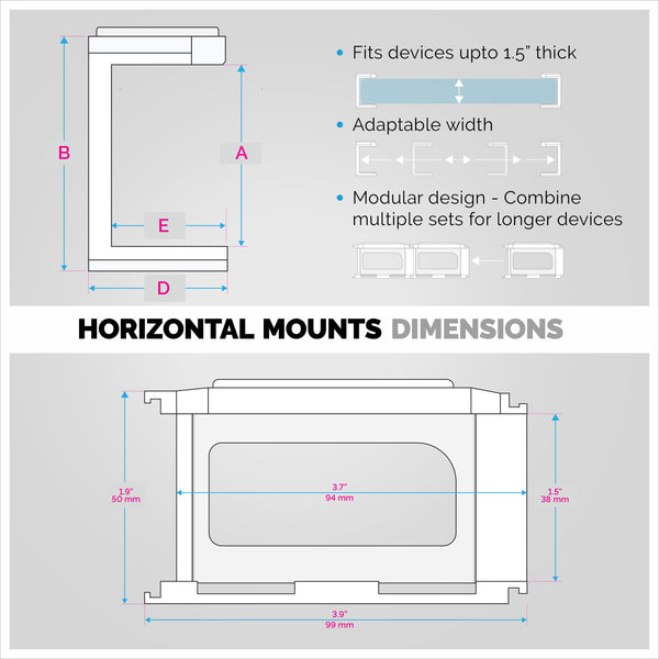 Modular Under Desk Mount Bracket for Keyboards, Routers, Cable Boxes a