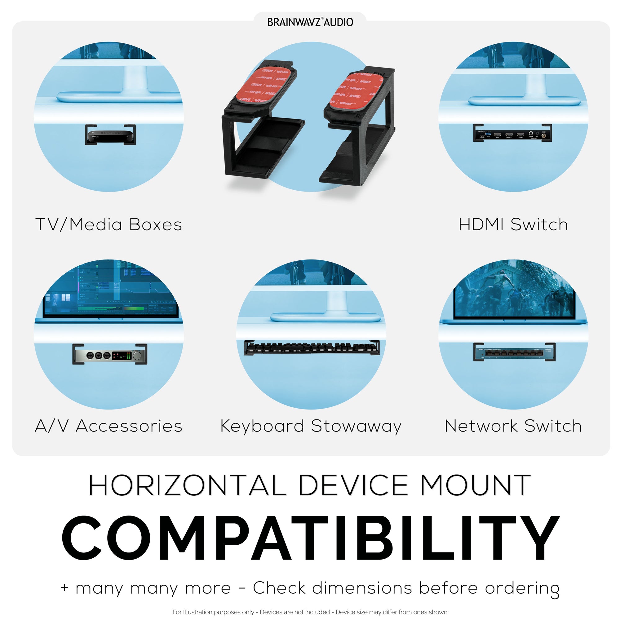 Modular Under Desk Mount Bracket for Keyboards, Routers, Cable Boxes and more