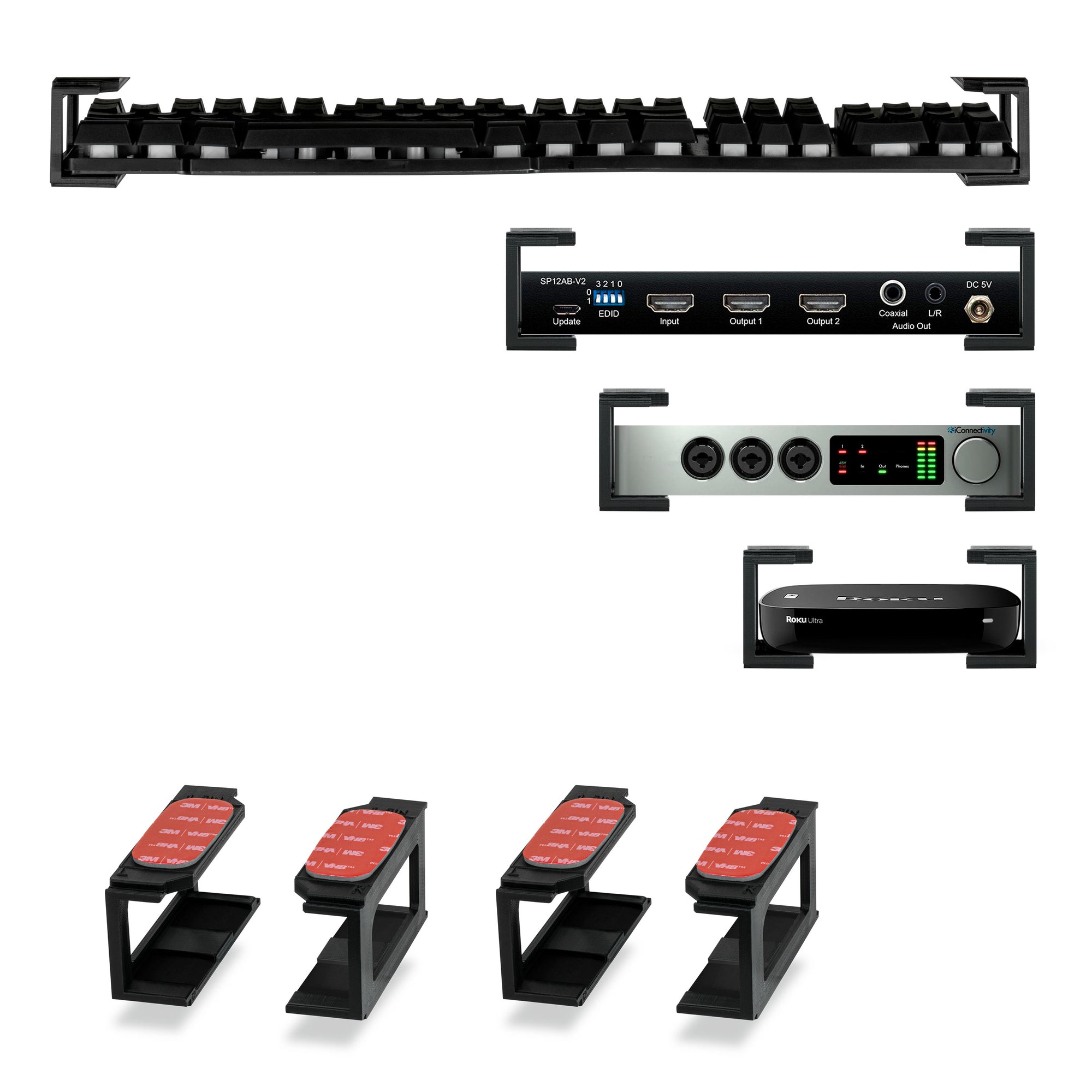 Modular Under Desk Mount Bracket for Keyboards, Routers, Cable Boxes and more