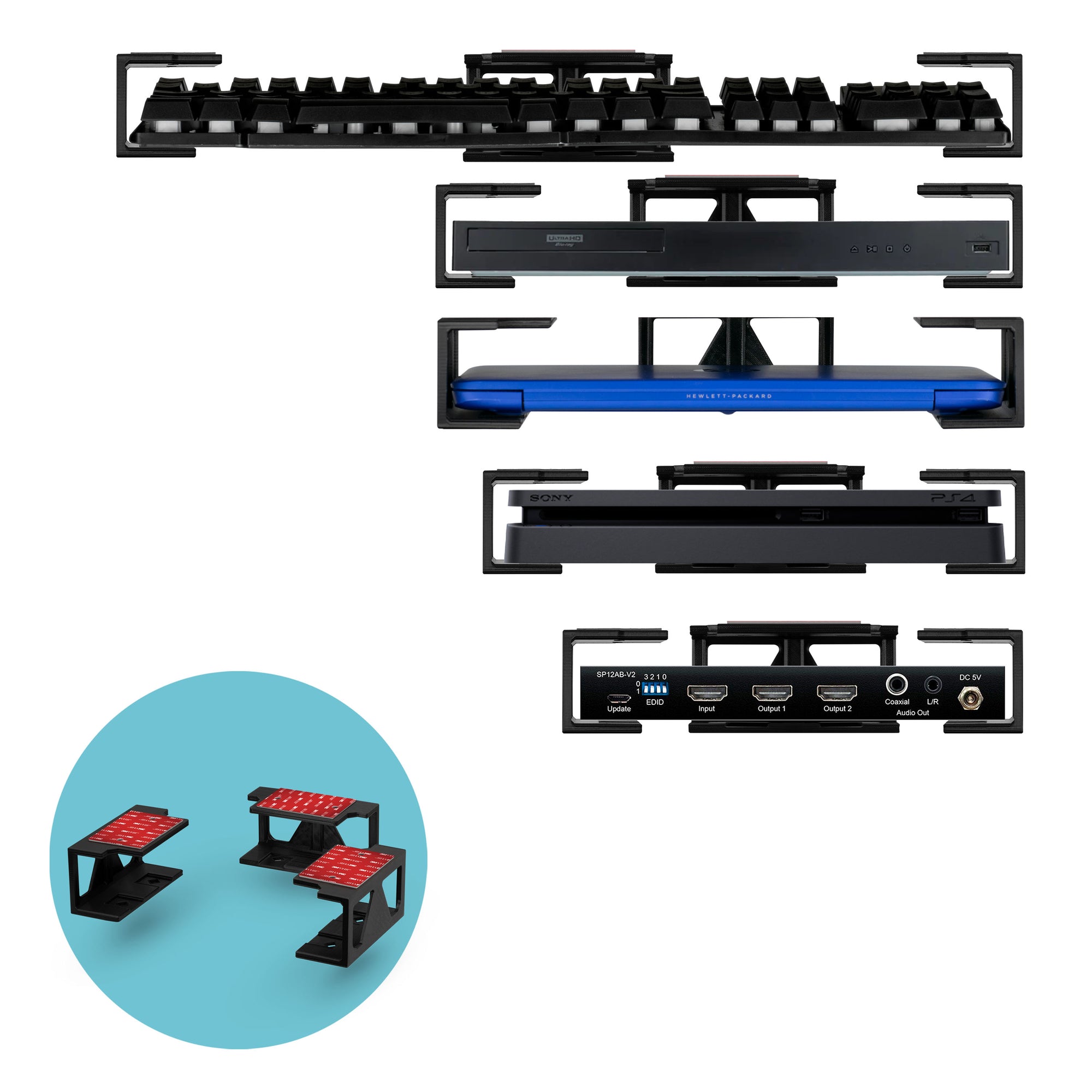 Under Desk Laptop Holder Mount with Adhesive & Screws For Devices like Laptops Macbooks Surface Keyboard Routers Modem Cable Box Network Switch & More
