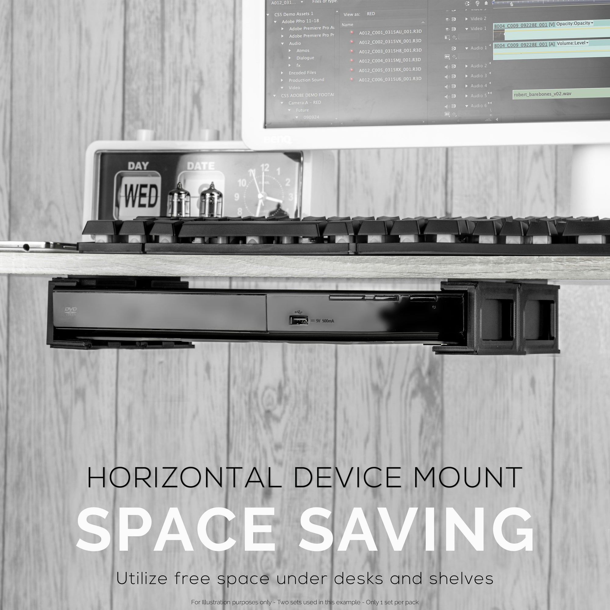 Modular Under Desk Mount Bracket for Keyboards, Routers, Cable Boxes and more