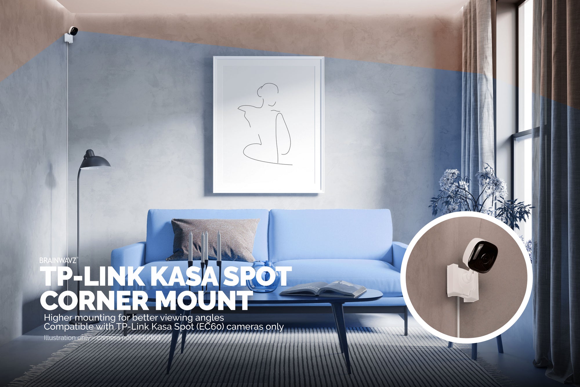 Corner Wall Mount for Kasa Spot KC100, KC105, EC60  (2 Pack) Security Camera - Adhesive Holder, No Hassle Bracket, Strong 3M VHB Tape, No Screws, No Mess Install