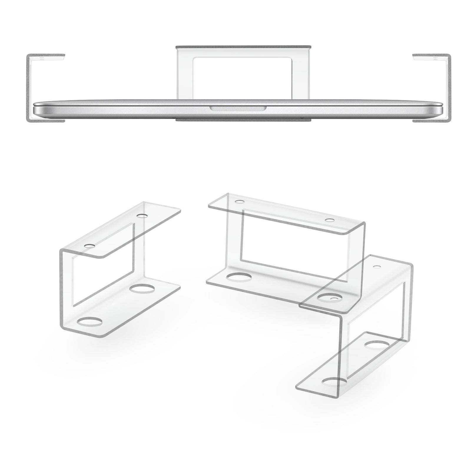 Under Desk Laptop Holder Clear Mount VHB & Screw In Devices like Laptops Macbooks Surface Keyboard Routers Modems Cable Box Network Switch & More
