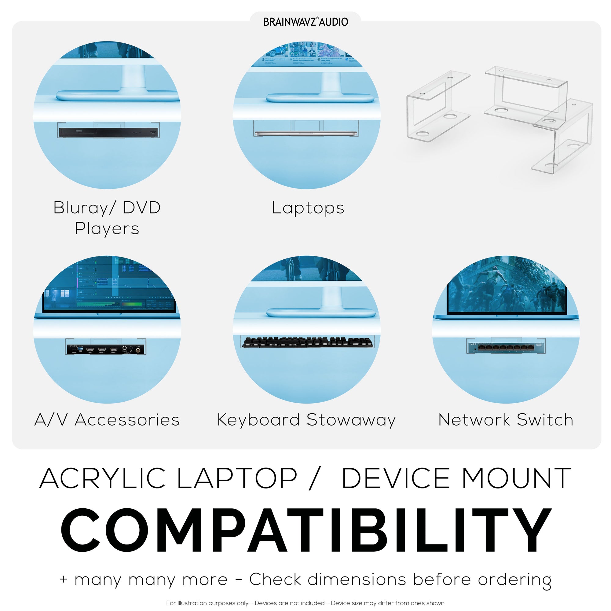 Under Desk Laptop Holder Clear Mount VHB &amp; Screw In Devices like Laptops Macbooks Surface Keyboard Routers Modems Cable Box Network Switch &amp; More