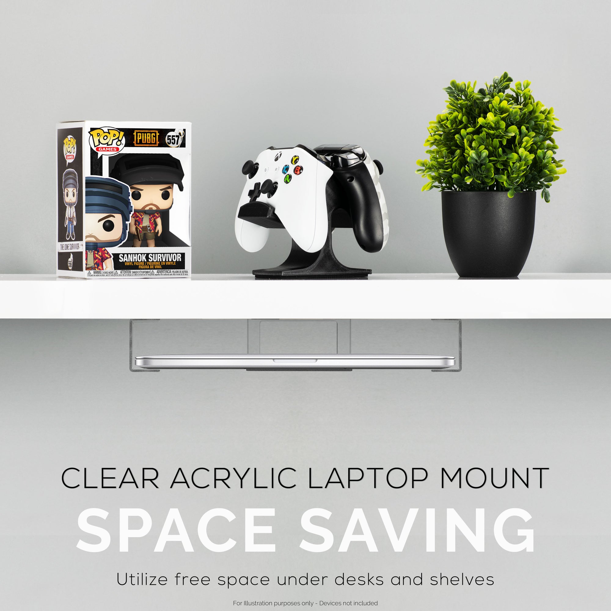 Under Desk Laptop Holder Clear Mount VHB &amp; Screw In Devices like Laptops Macbooks Surface Keyboard Routers Modems Cable Box Network Switch &amp; More