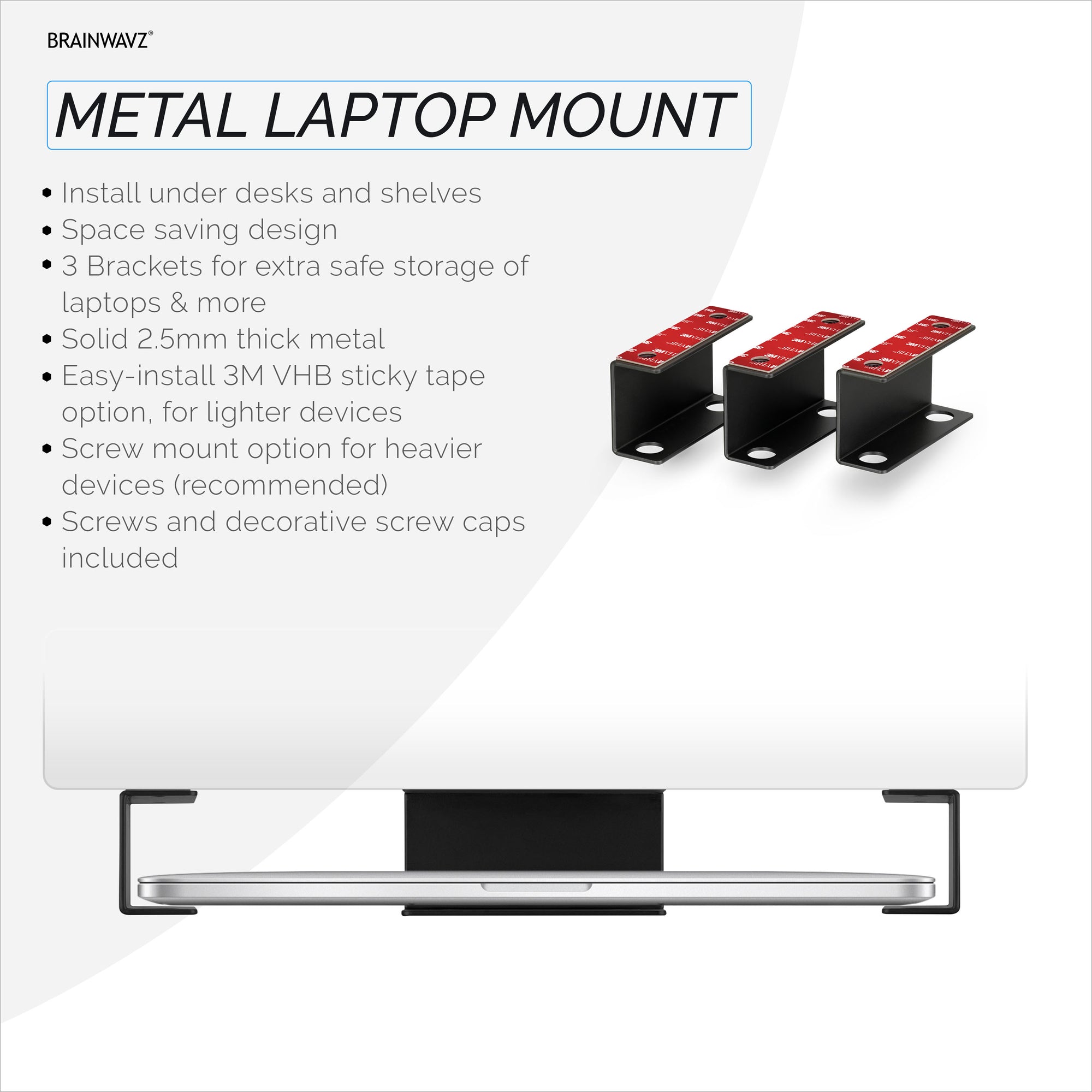 Metal Under Desk Laptop Holder, Mount For Devices like Laptops, Macbooks Surface Keyboard Routers Modems Cable Box Network Switch &amp; More