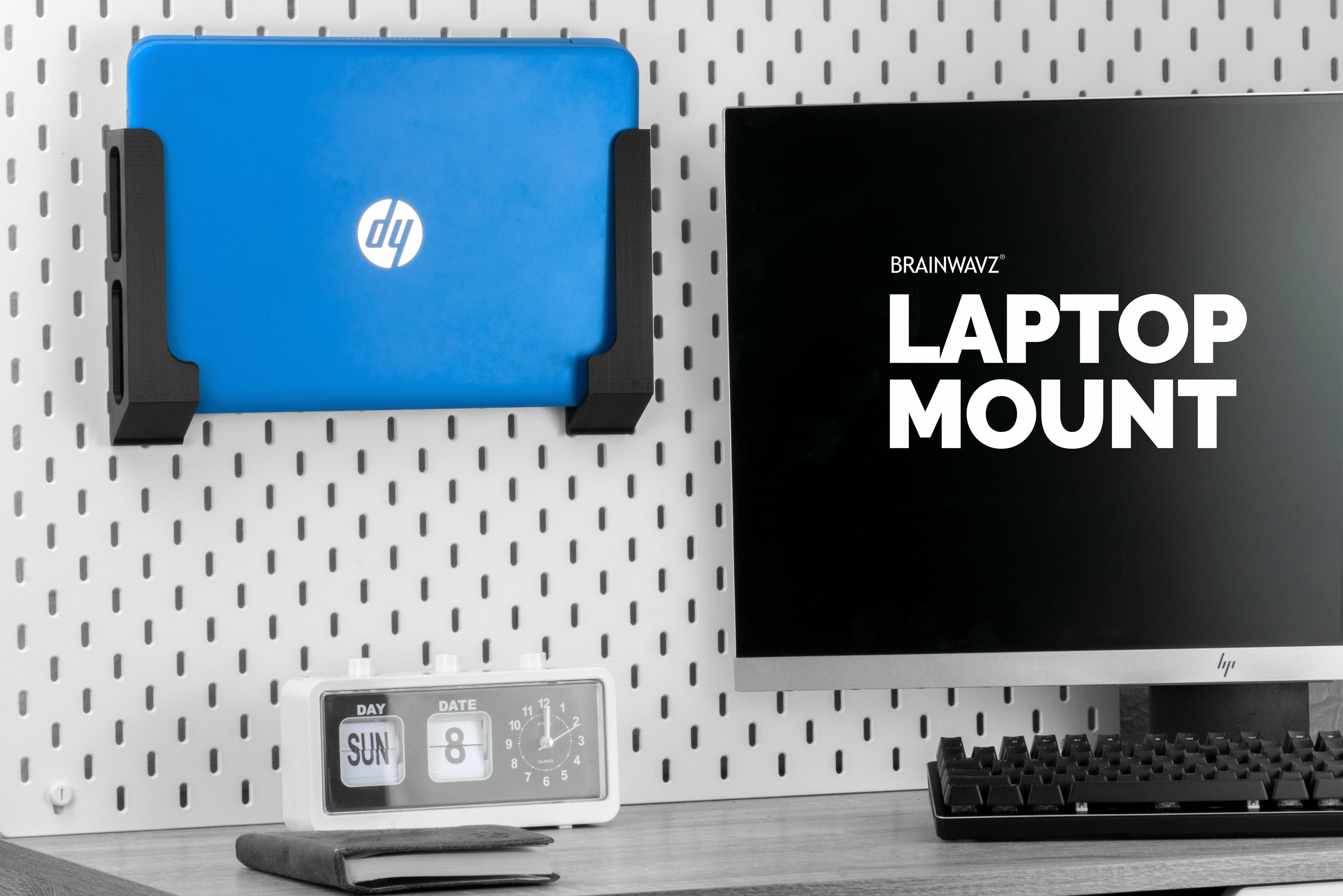 laptop aufbewahrung wand Vertikale Laptophalterung Wandhalterung mit Klebe- und Schraubbefestigung, Geräte bis 1.2"/ 31mm für Laptops, Macbooks, Surface, Tastatur, Schalter, Tablets & mehr