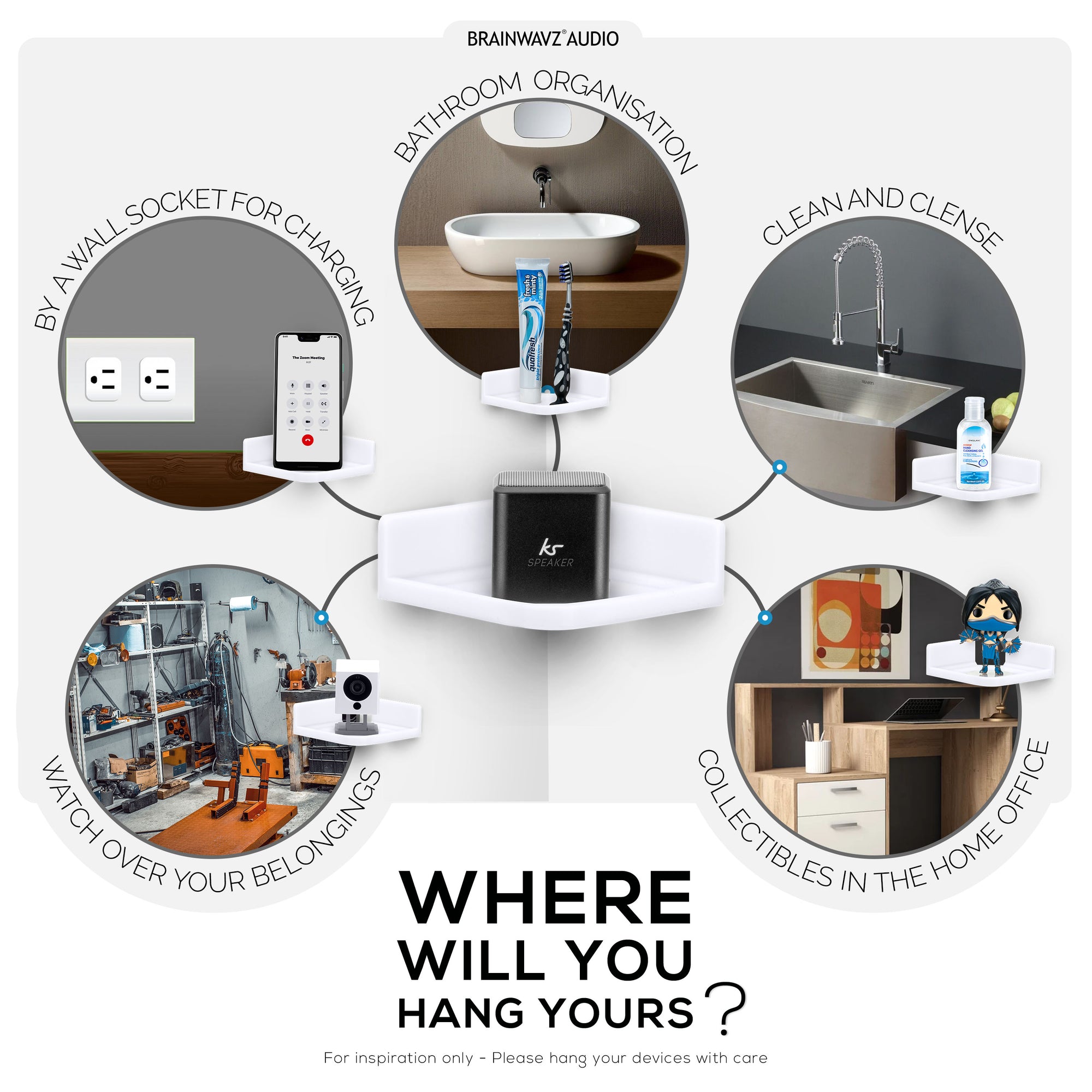 Small Adhesive Corner Floating Shelf for Security Cameras, Baby Monitors, Speakers, Plants &amp; More