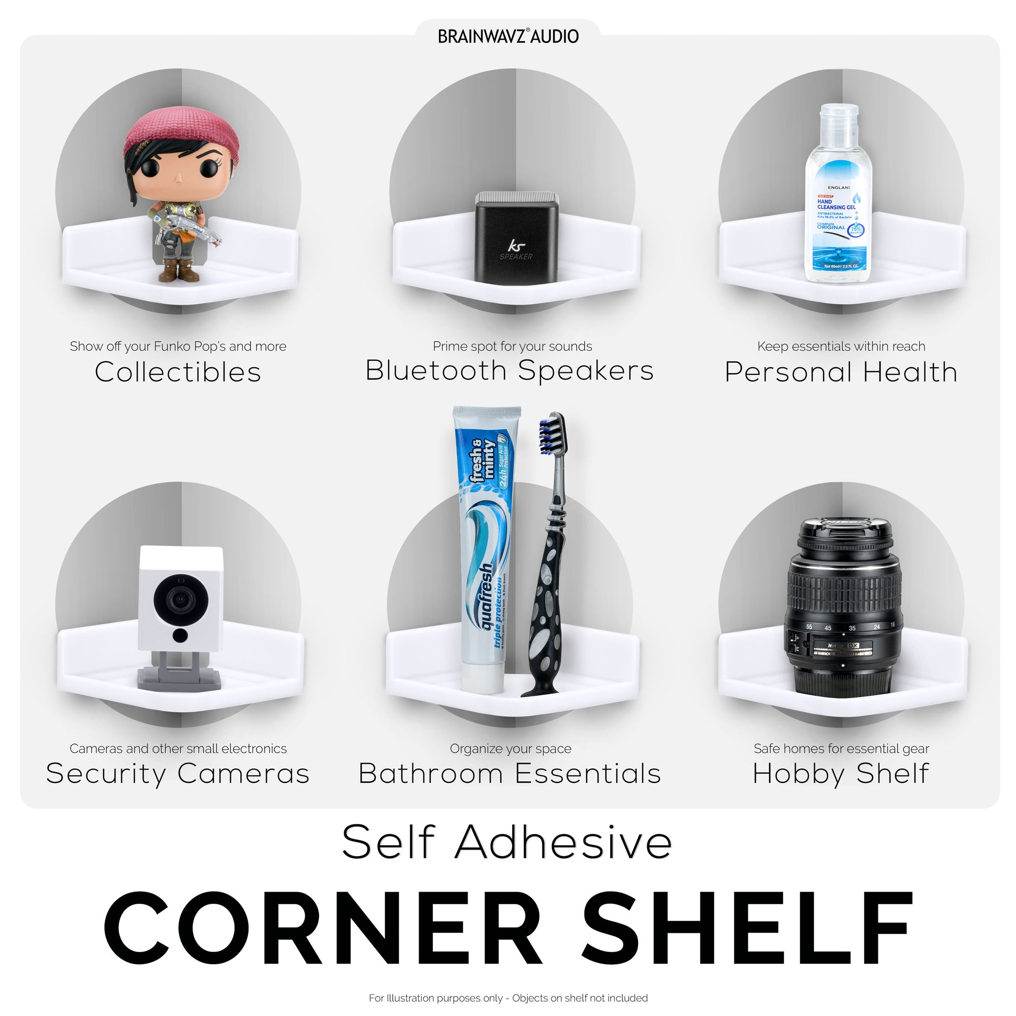 Small Adhesive Corner Floating Shelf for Security Cameras, Baby Monitors, Speakers, Plants &amp; More