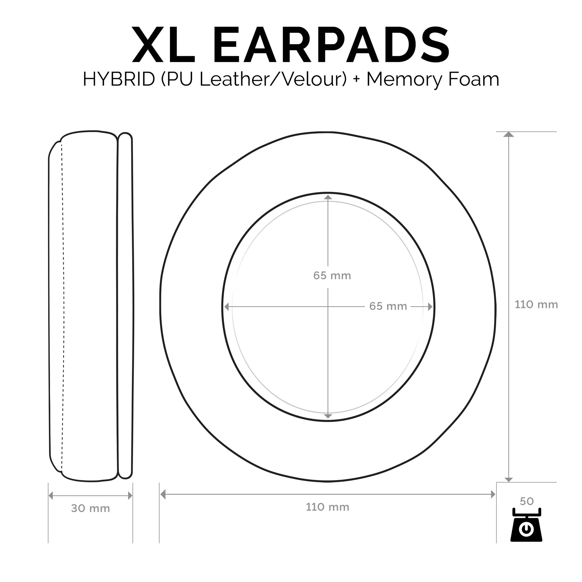 Headphone Memory Foam Earpads - XL Size - Hybrid