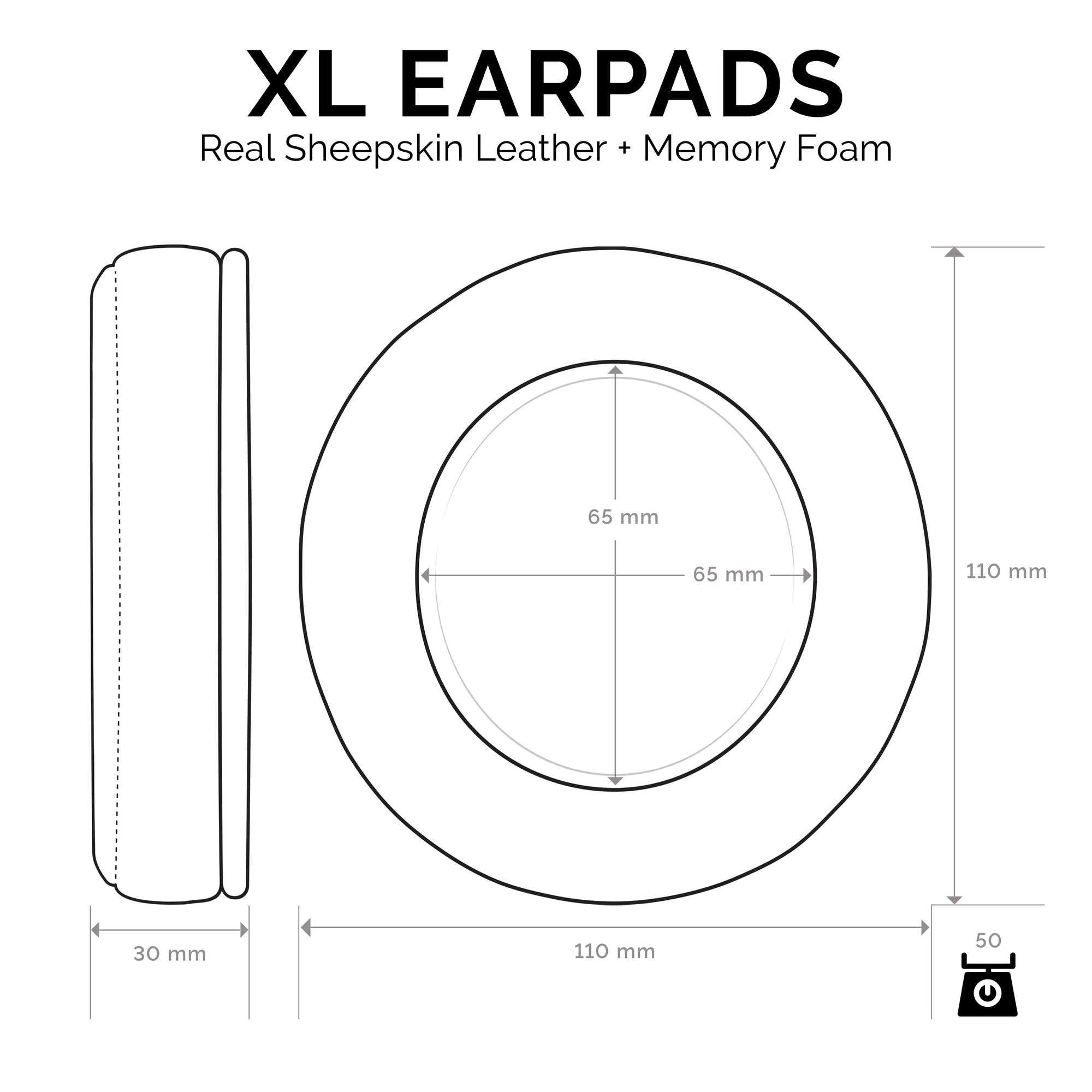 &lt;transcy&gt;Almohadillas de espuma viscoelástica para auriculares - Tamaño XL - Piel de oveja&lt;/transcy&gt;