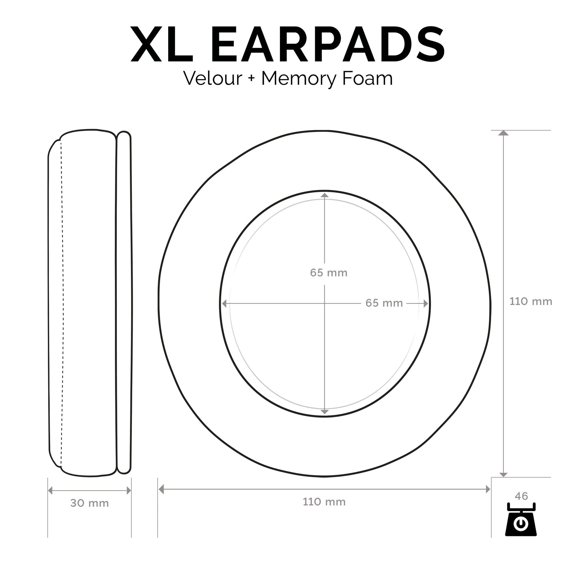 Headphone Memory Foam Earpads - XL Size - Velour