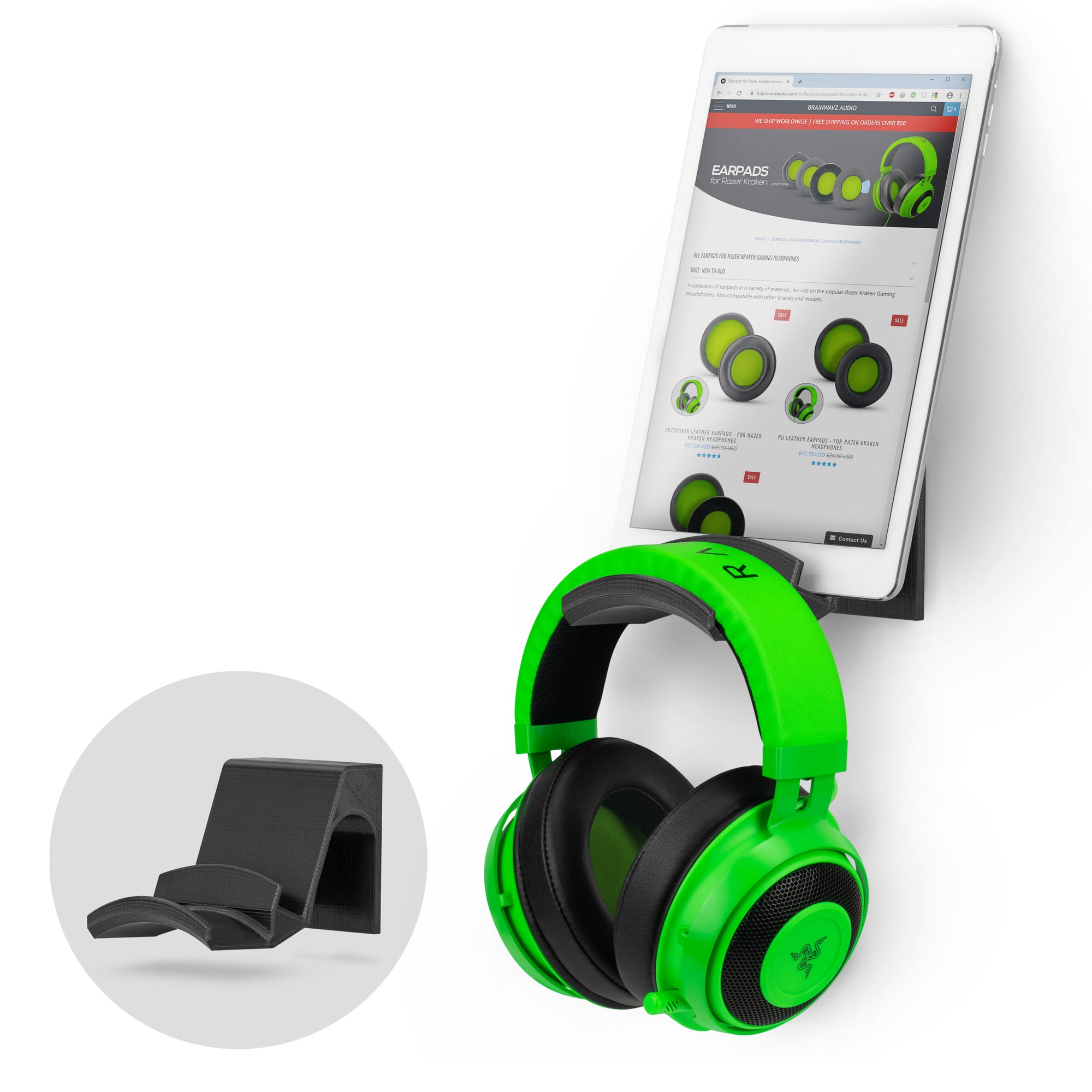 The Perch - Tablet / Phone Mount & Headphone Hanger - iPhone, iPad & Most Android Devices