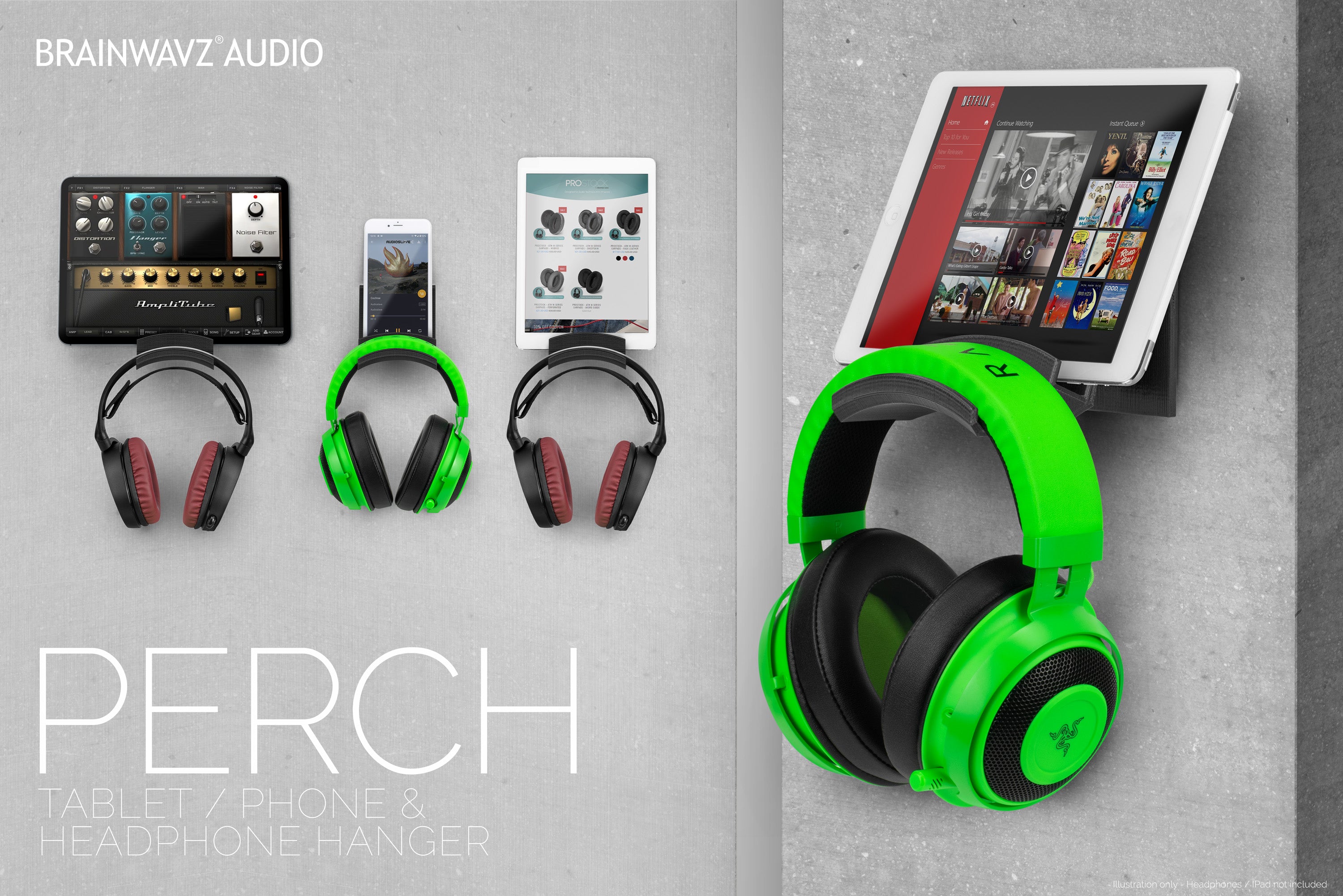 Perch Audio The Perch - Tablet / Phone Mount & Headphone Hanger - iPhone, iPad & M ...