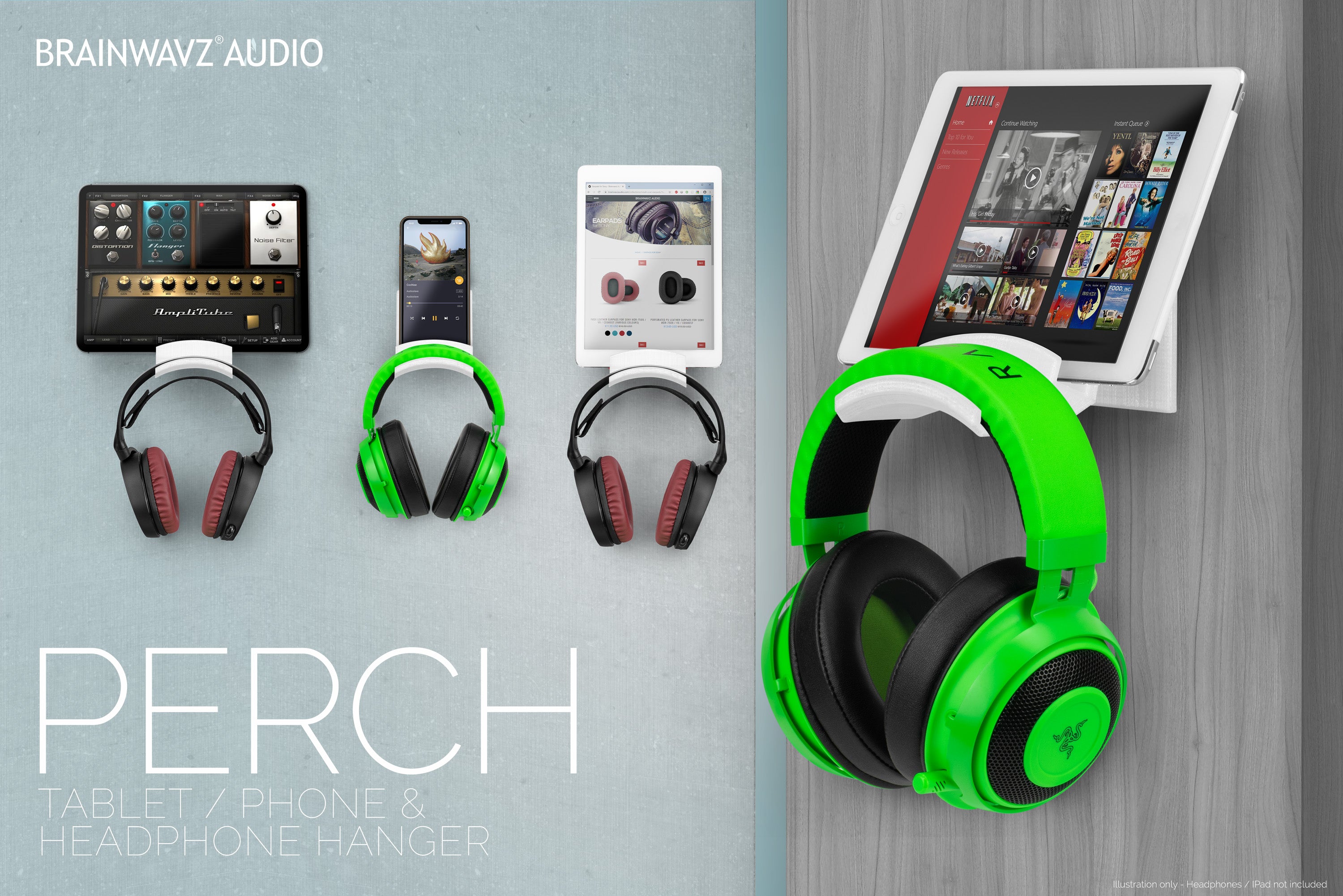 Perch Audio The Perch - Tablet / Phone Mount & Headphone Hanger - iPhone, iPad & M ...