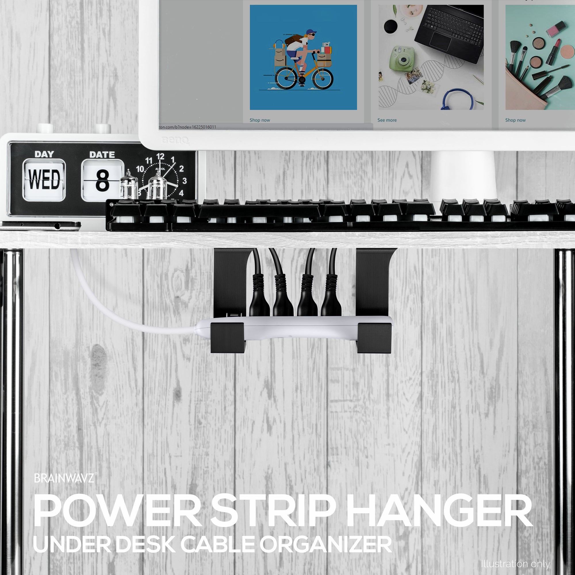 Under Desk Power Strip Mount Holder, Adhesive & Screw In, Compatible w