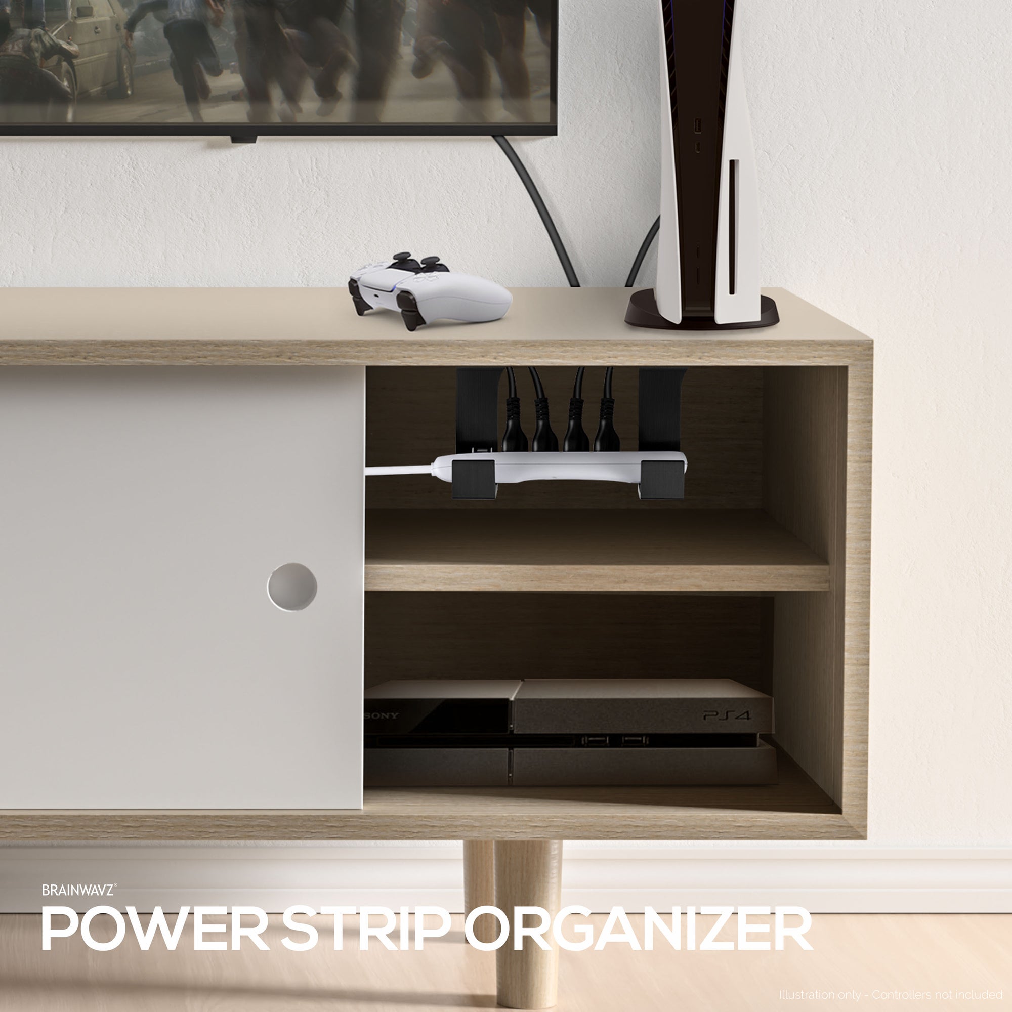 Under Desk Power Strip Mount Holder, Adhesive &amp; Screw In, Compatible with Belkin, GE and Other Powerbars, Leads, Adapters