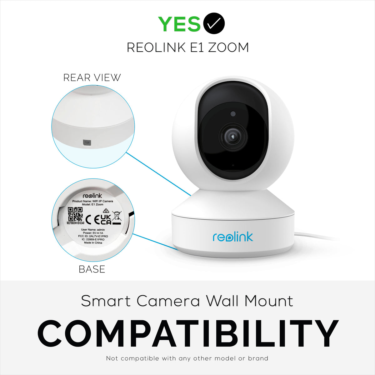 Wall Mount for Reolink E1 Zoom Security Camera - Easy to Install Adhes ...