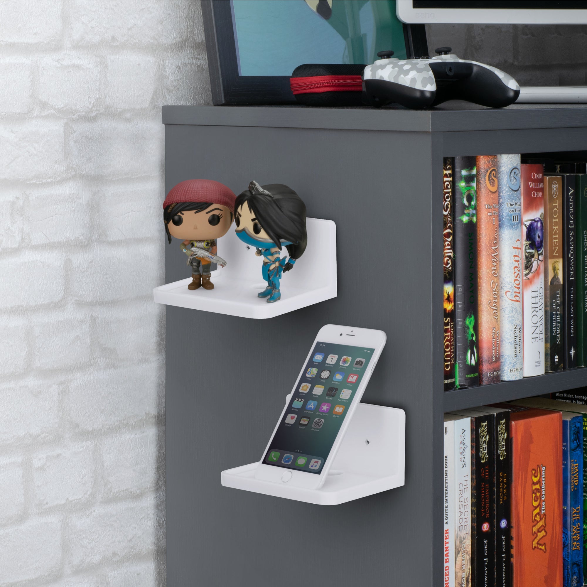 5” Small Floating Shelf, Adhesive &amp; Screw In, For Bluetooth Speakers, Cameras, Plants, Toys, Books &amp; More, Easy to Install Shelves (SHELF RF2105, White)