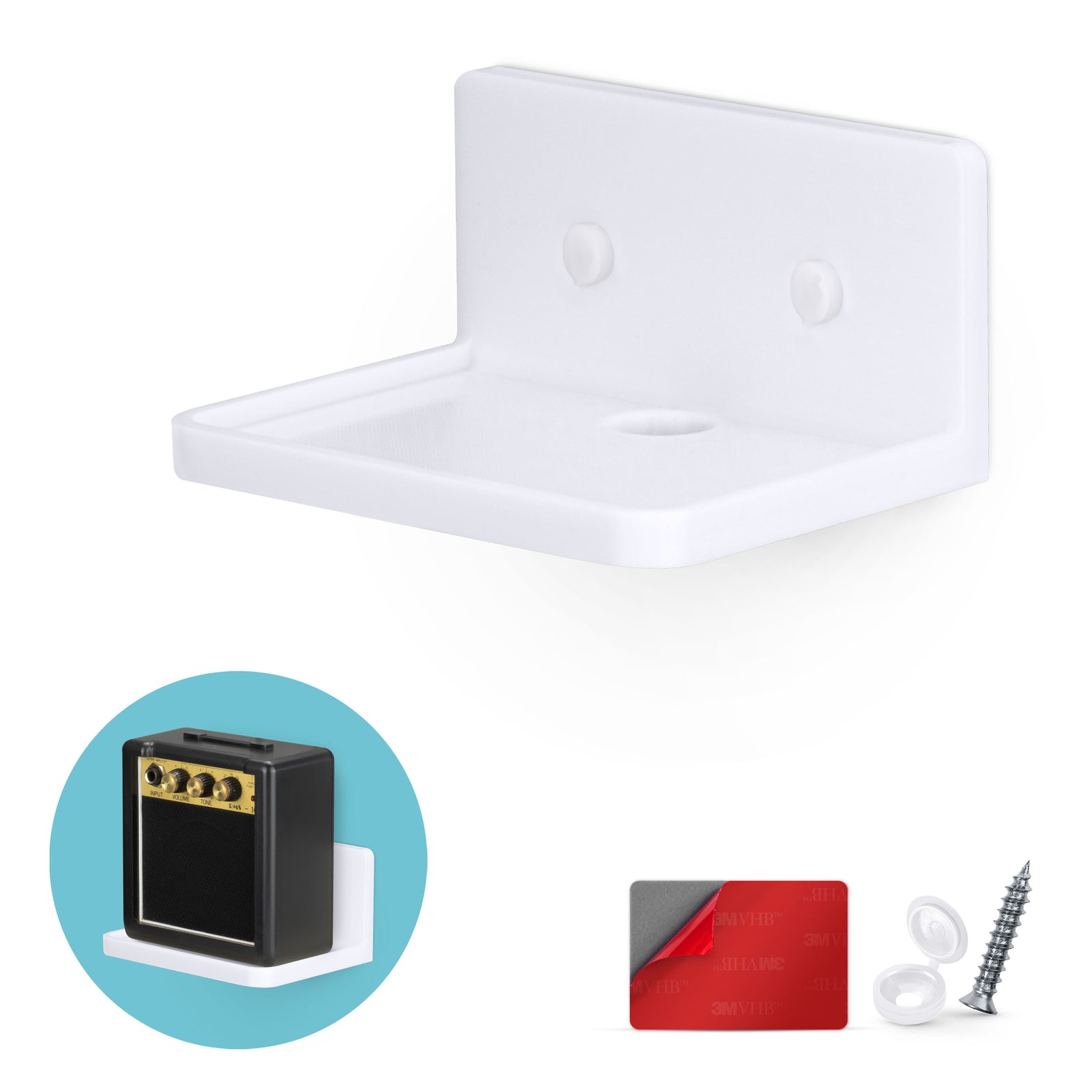 5” Small Floating Shelf, Adhesive & Screw In, For Bluetooth Speakers, Cameras, Plants, Toys, Books & More, Easy to Install Shelves (SHELF RF2105, White)