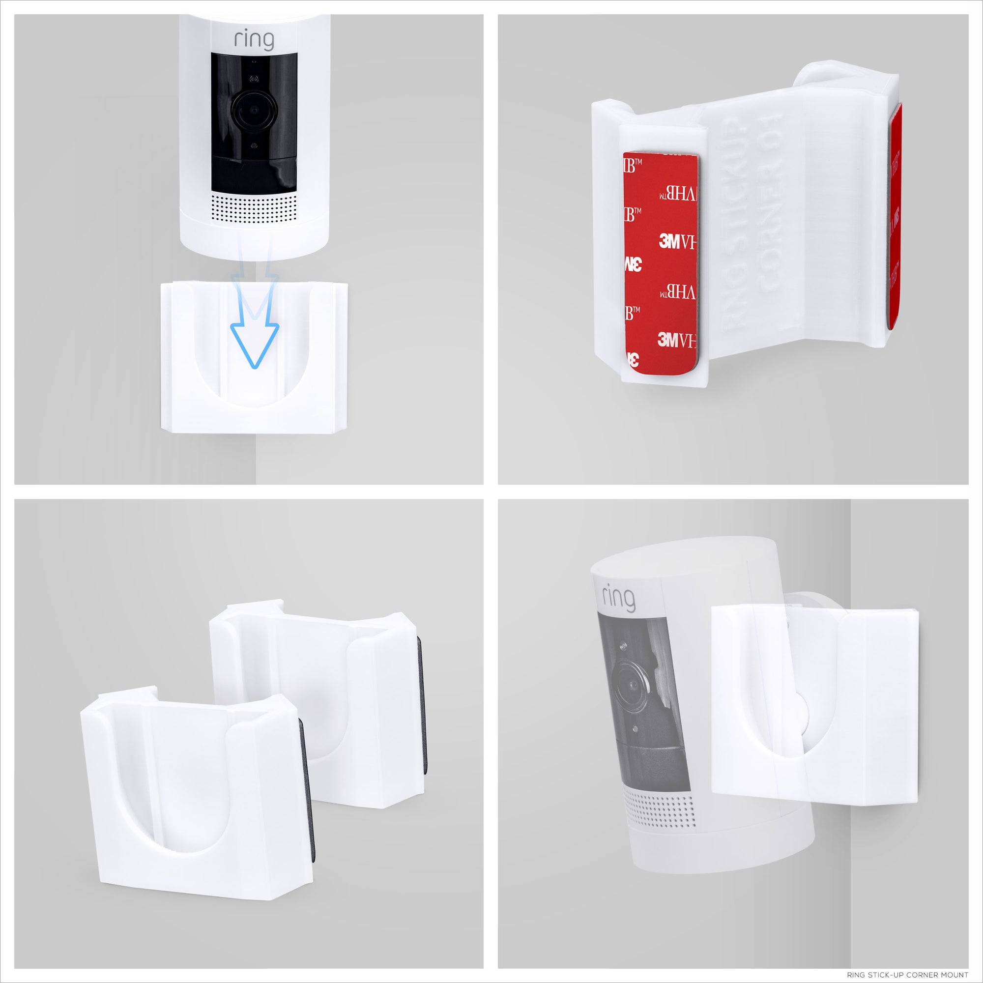 Corner Wall Mount For Ring Stick Up Cam (2 Pack) Security Camera (Battery, Wired &amp; Solar Versions) - Adhesive Holder, No Hassle Bracket, No Screws, No Mess Install